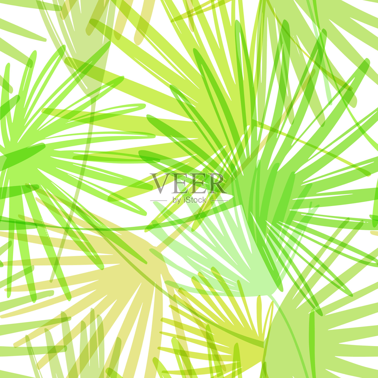 向量无缝模式。棕榈叶简约墙纸。手绘热带背景。插画图片素材