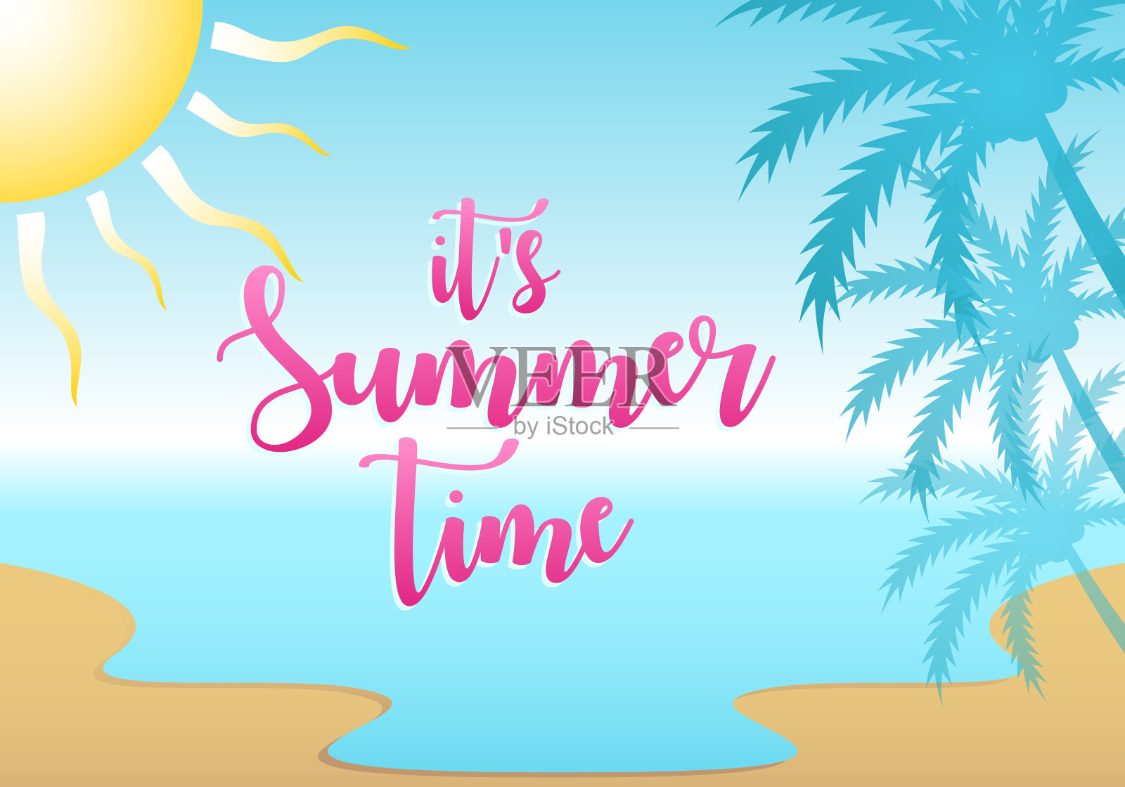 独特的现代夏季设计背景横幅模板与文本它的夏季时间插画图片素材