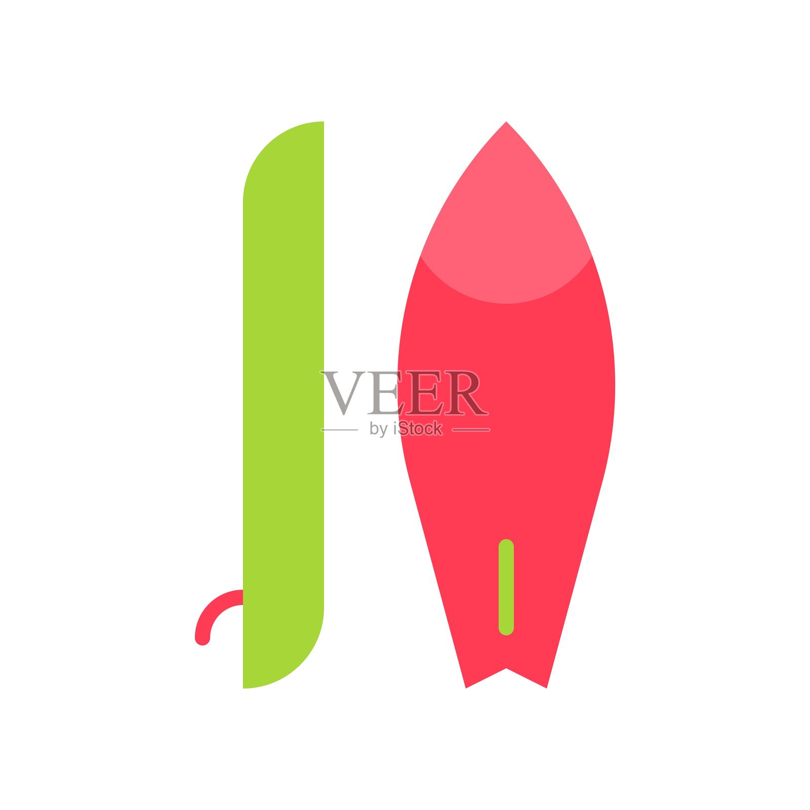 冲浪板矢量，夏季聚会相关的填充图标插画图片素材