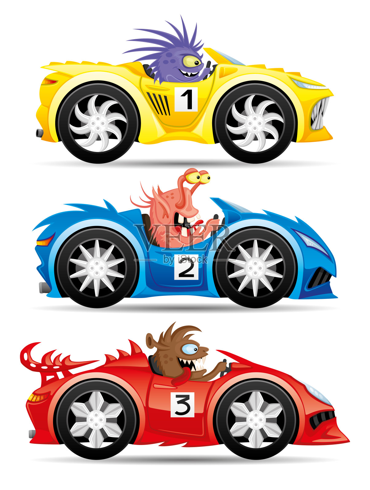赛车中的怪物。插画图片素材