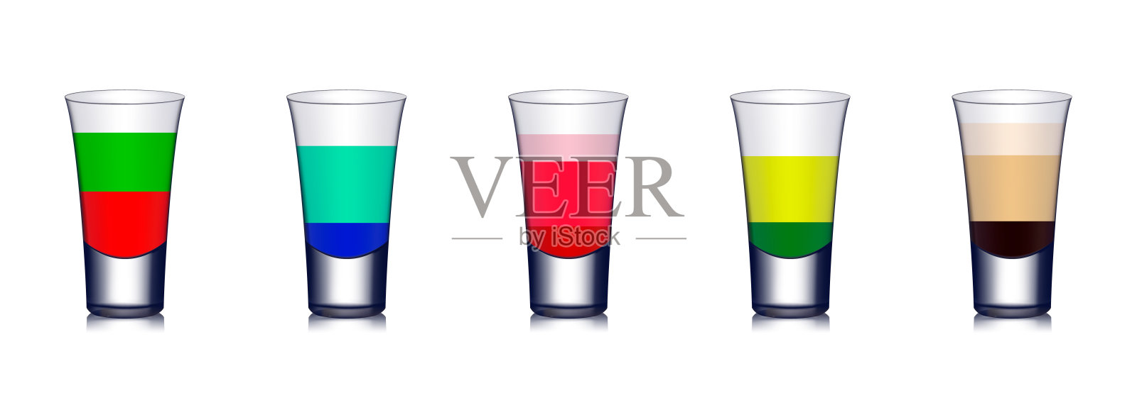 五种色彩鲜艳的鸡尾酒。插画图片素材