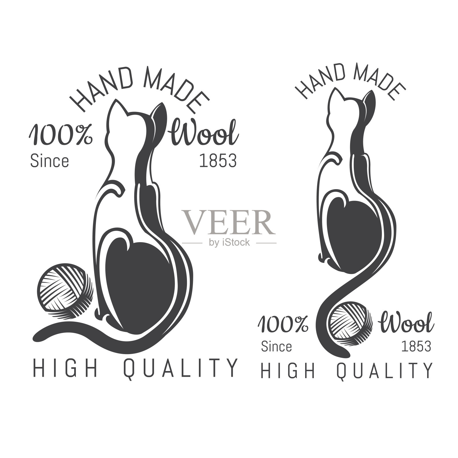 猫坐在纱线球附近。标志为工艺相关的网站或企业插画图片素材