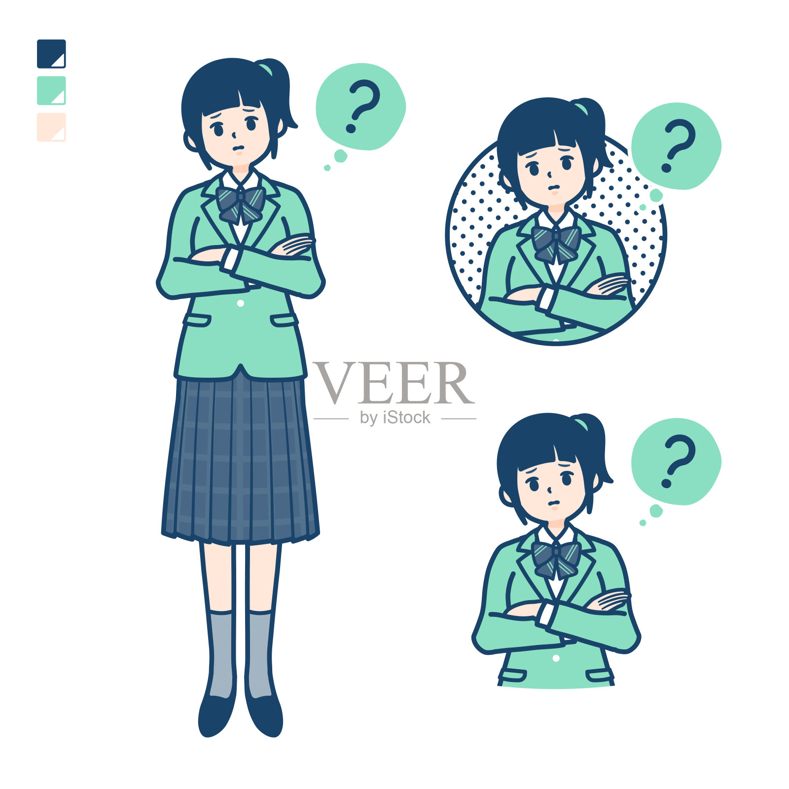 简单型女学生绿色Blazer_Question插画图片素材