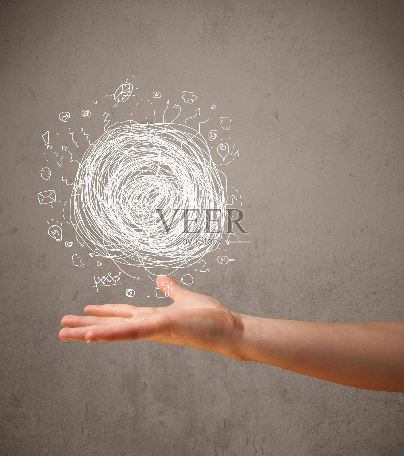 一个女人手里的混沌概念照片摄影图片