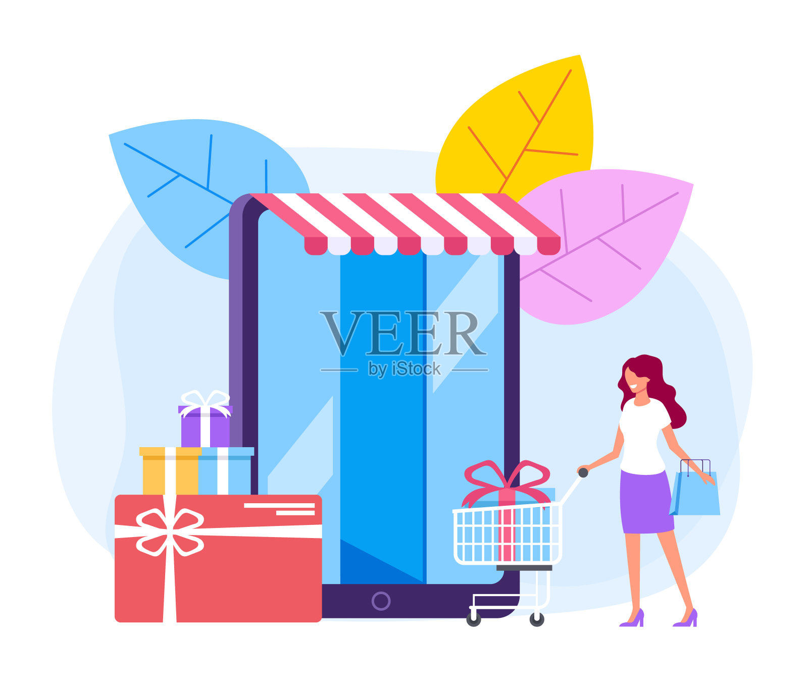 网上网上购物概念。矢量平面卡通设计图形插图设计元素图片