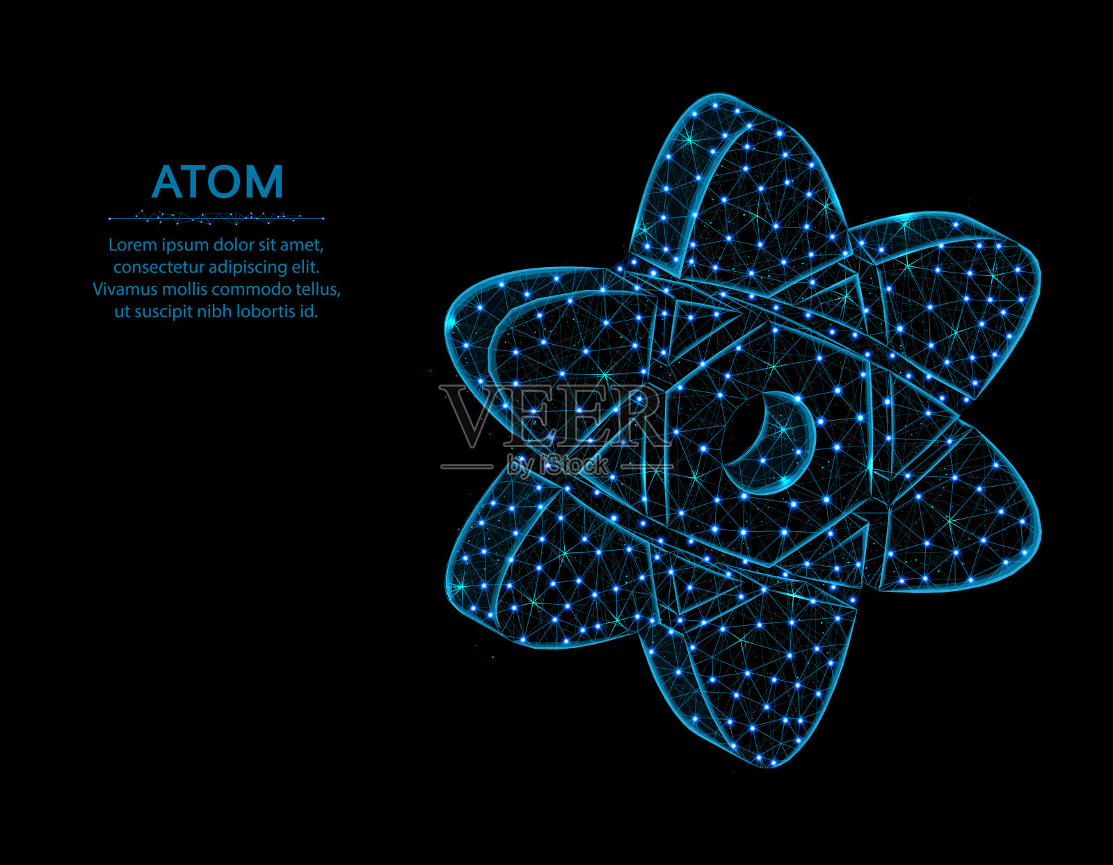 原子低多边形设计，科学多边形风格，化学和物理矢量插图黑色背景插画图片素材