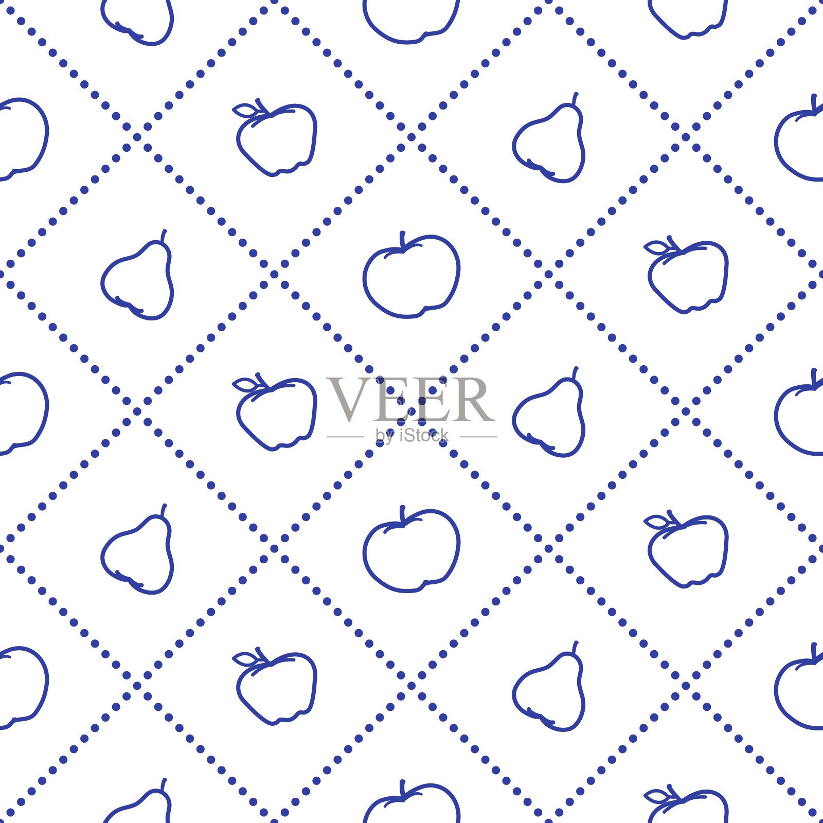 苹果和梨是多汁的水果。无缝模式。插画图片素材