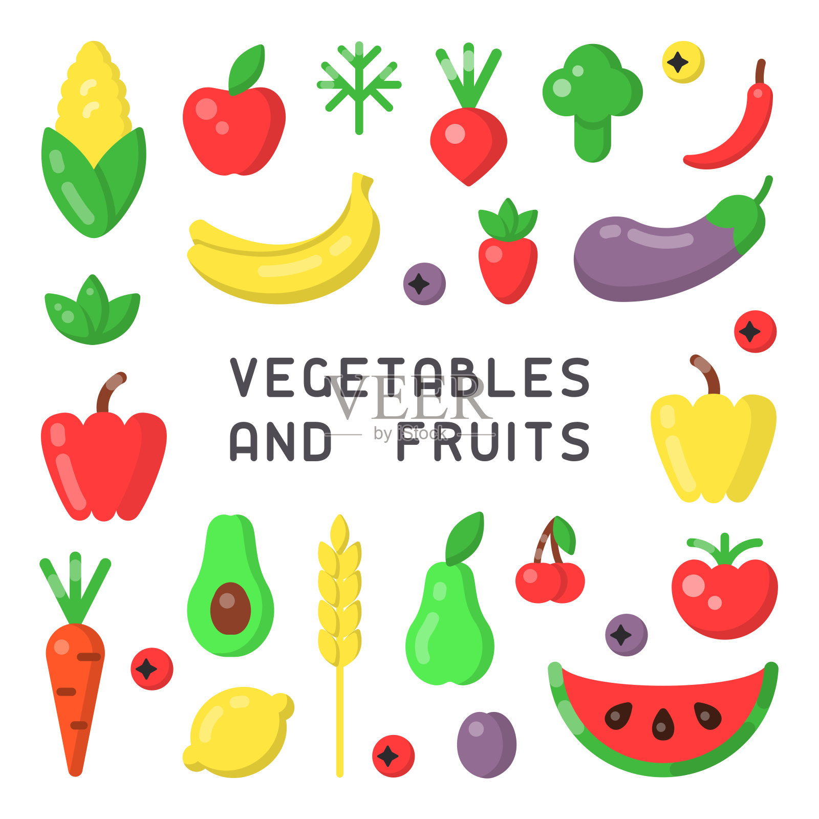 一套蔬菜和水果图标插画图片素材