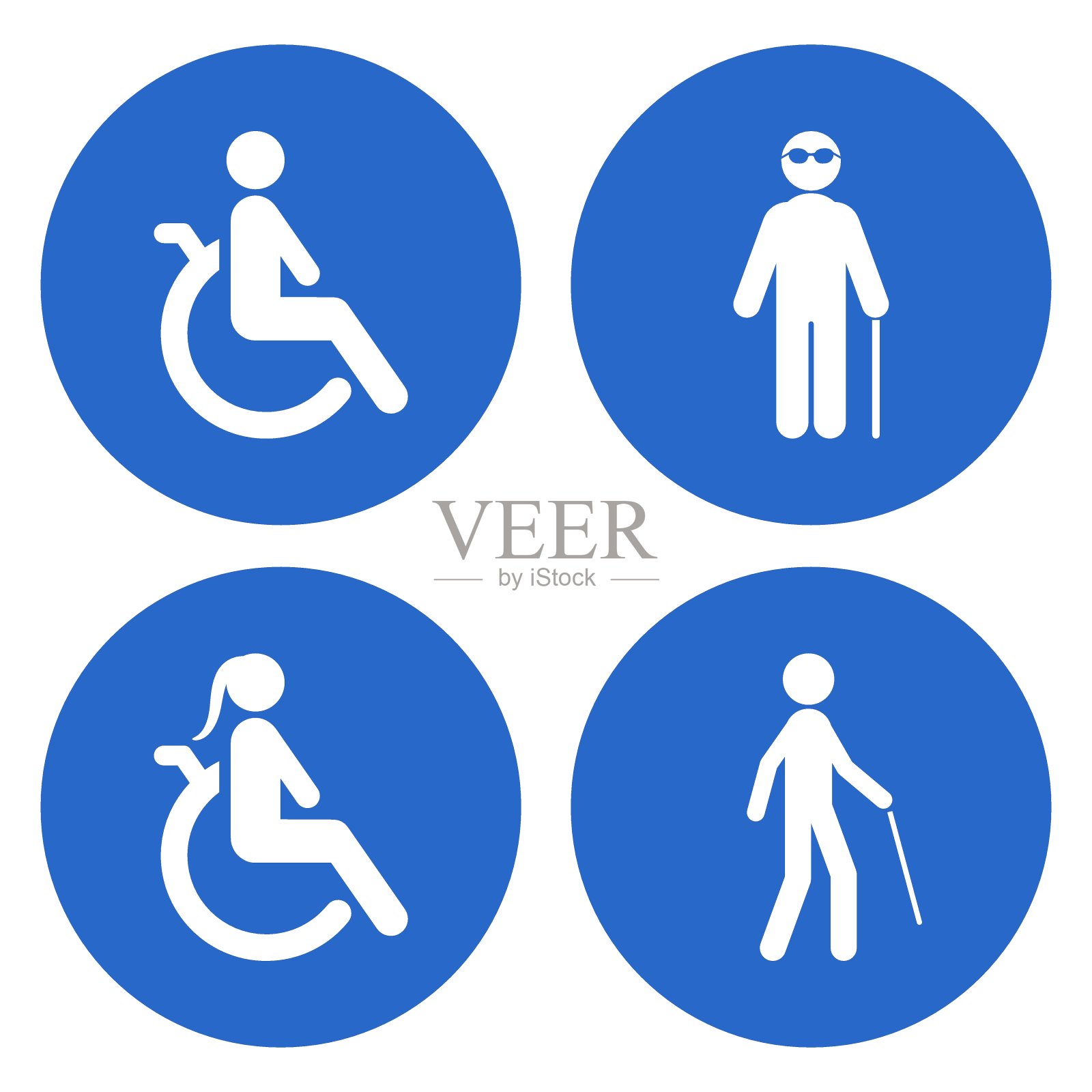 残疾人男女指示牌。盲人的迹象。图标集。向量插画图片素材