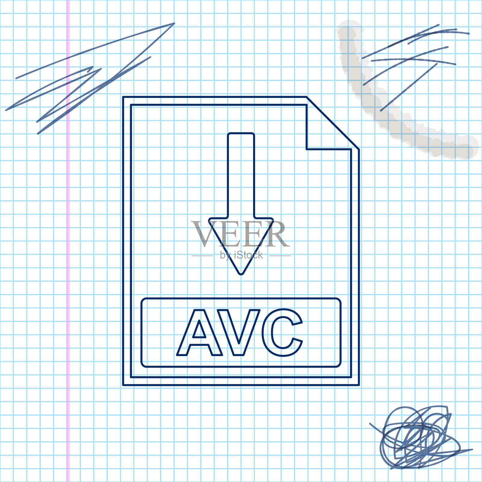 AVC文件文件图标。下载AVC按钮线草图图标隔离在白色背景。矢量图插画图片素材