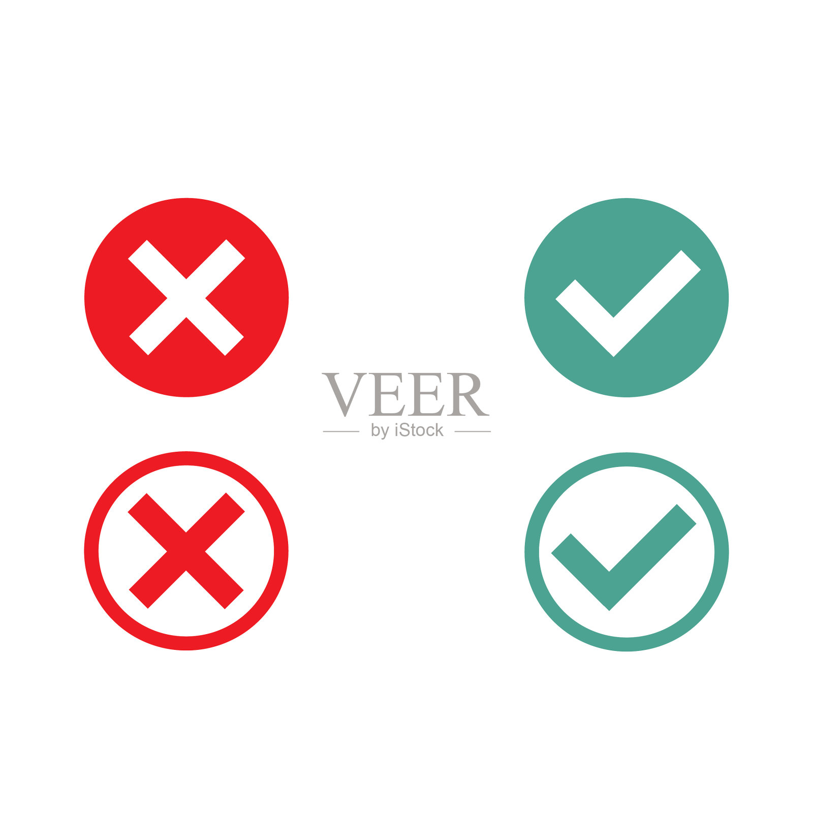 矢量的叉和真在红色和绿色的圆圈插画图片素材