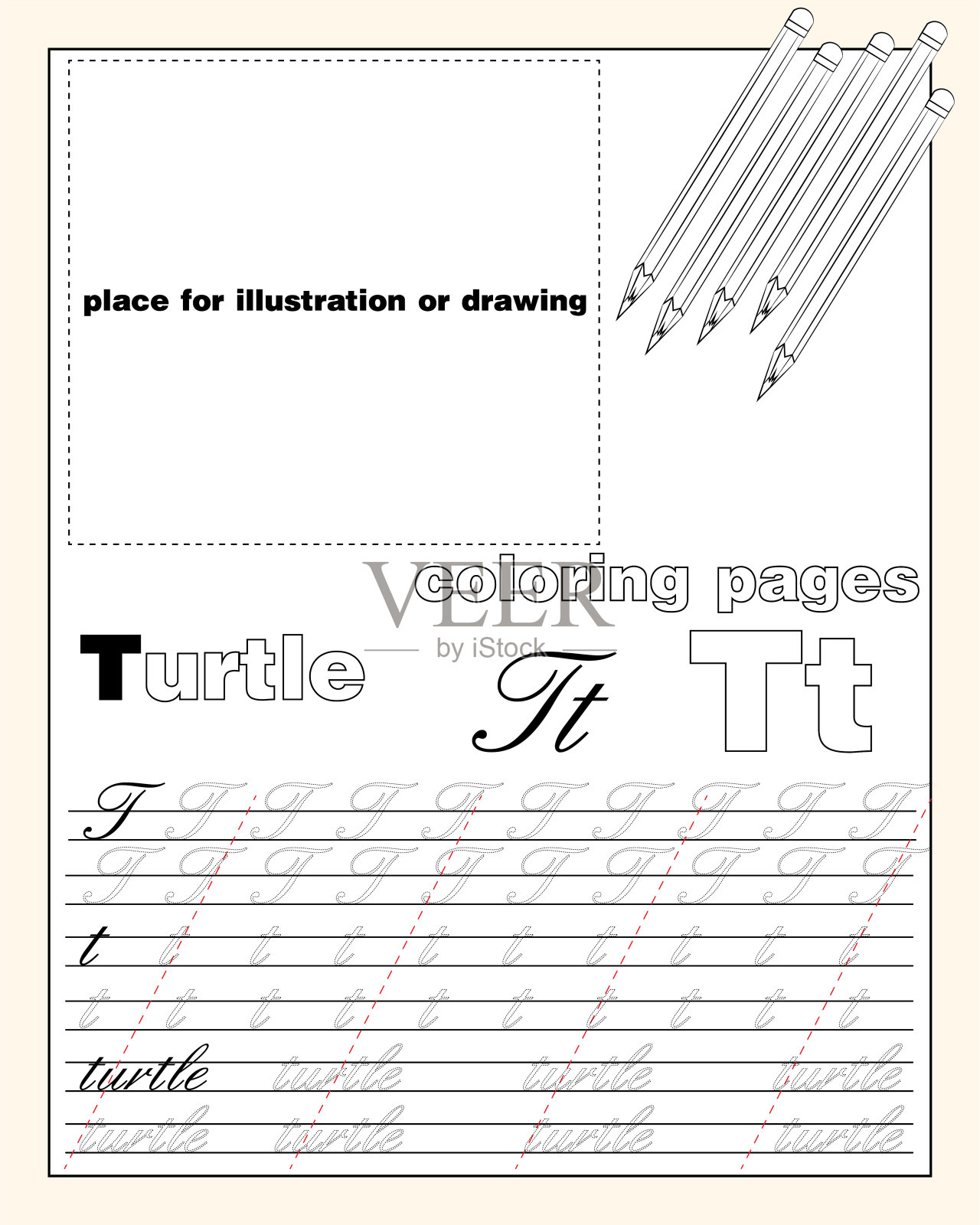 design_20_英语字母表的页面布局教写作的大写和小写字母与插入插图或绘图的地方插画图片素材