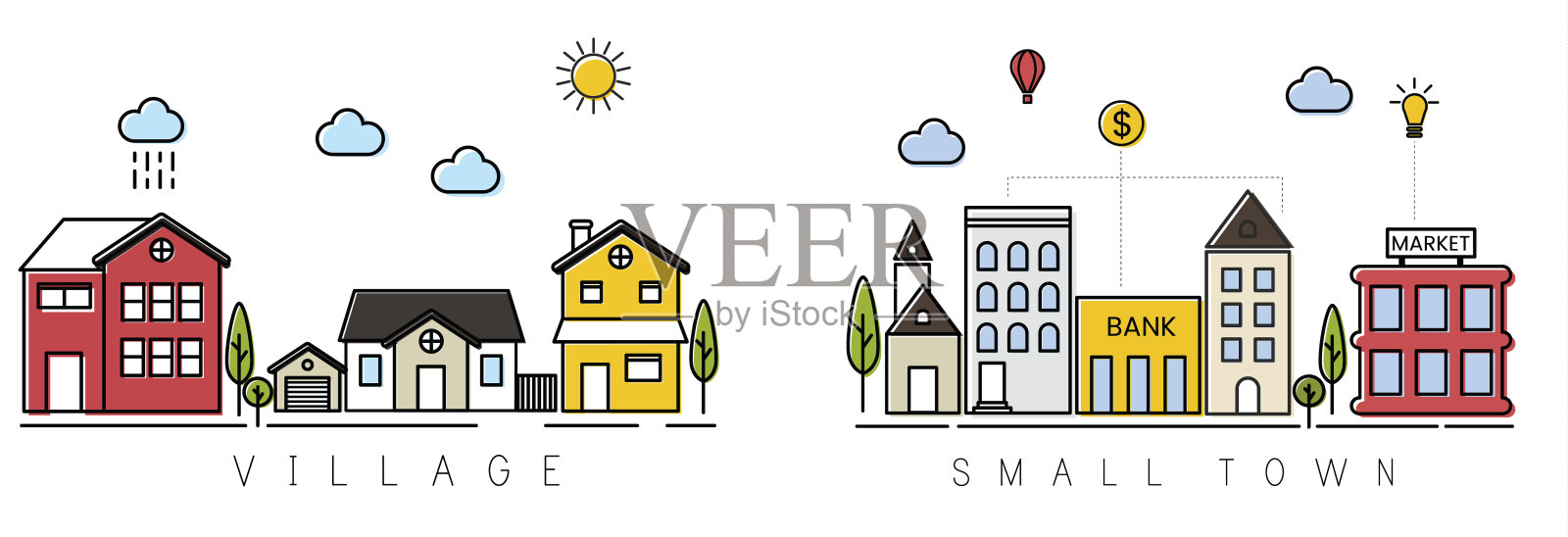 五彩缤纷的房子向量插画图片素材