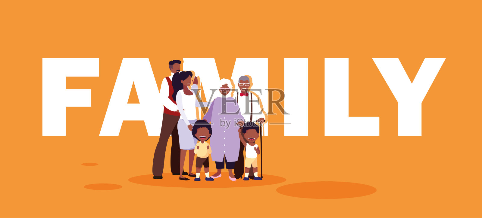 海报里可爱的家庭爆炸头成员插画图片素材