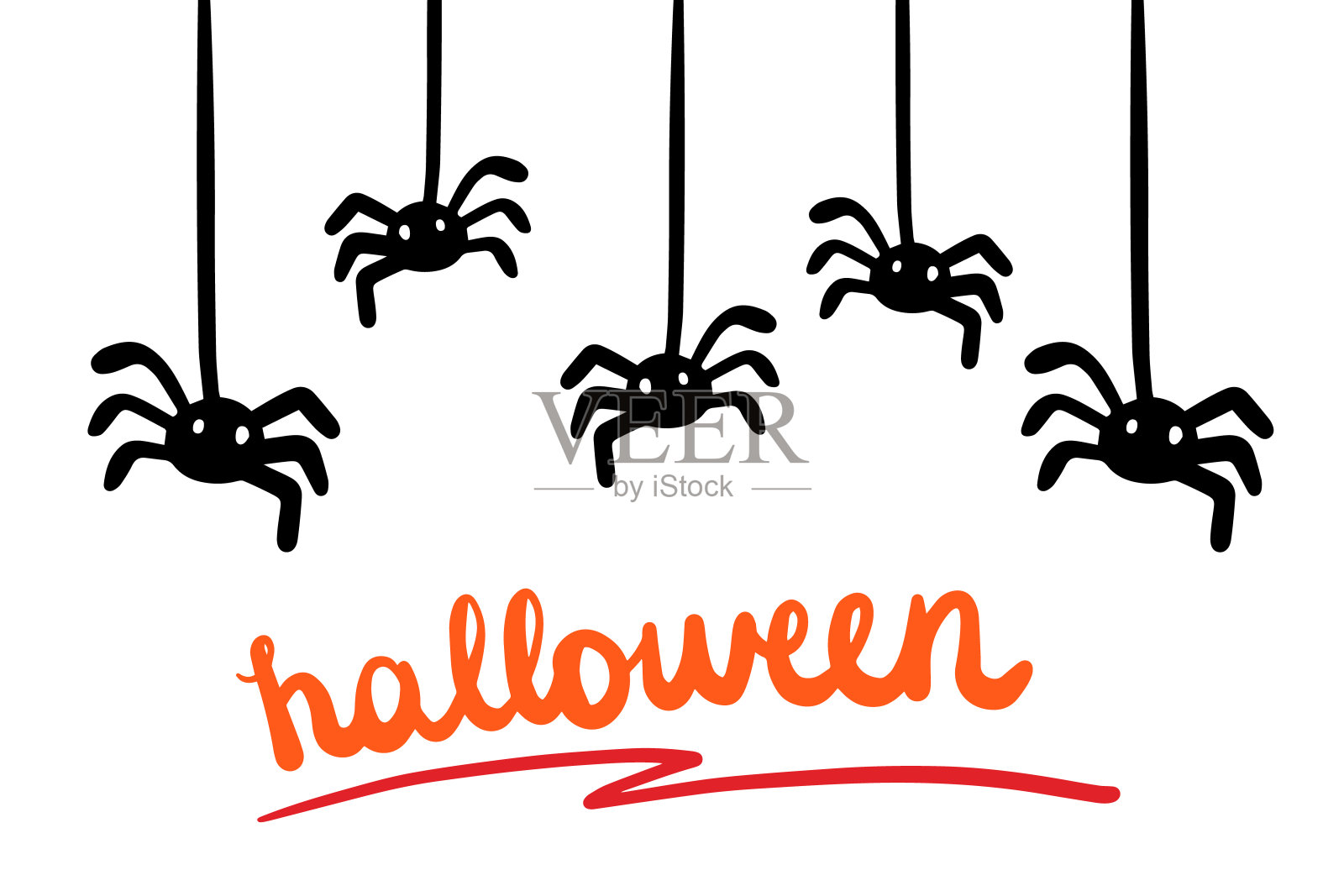 万圣节手绘矢量插图卡通风格。字体和蜘蛛插画图片素材