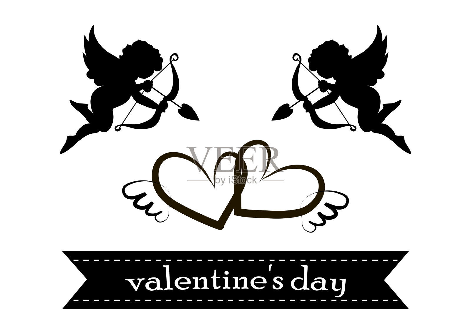 情人节卡片，装饰，心，天使和箭插画图片素材