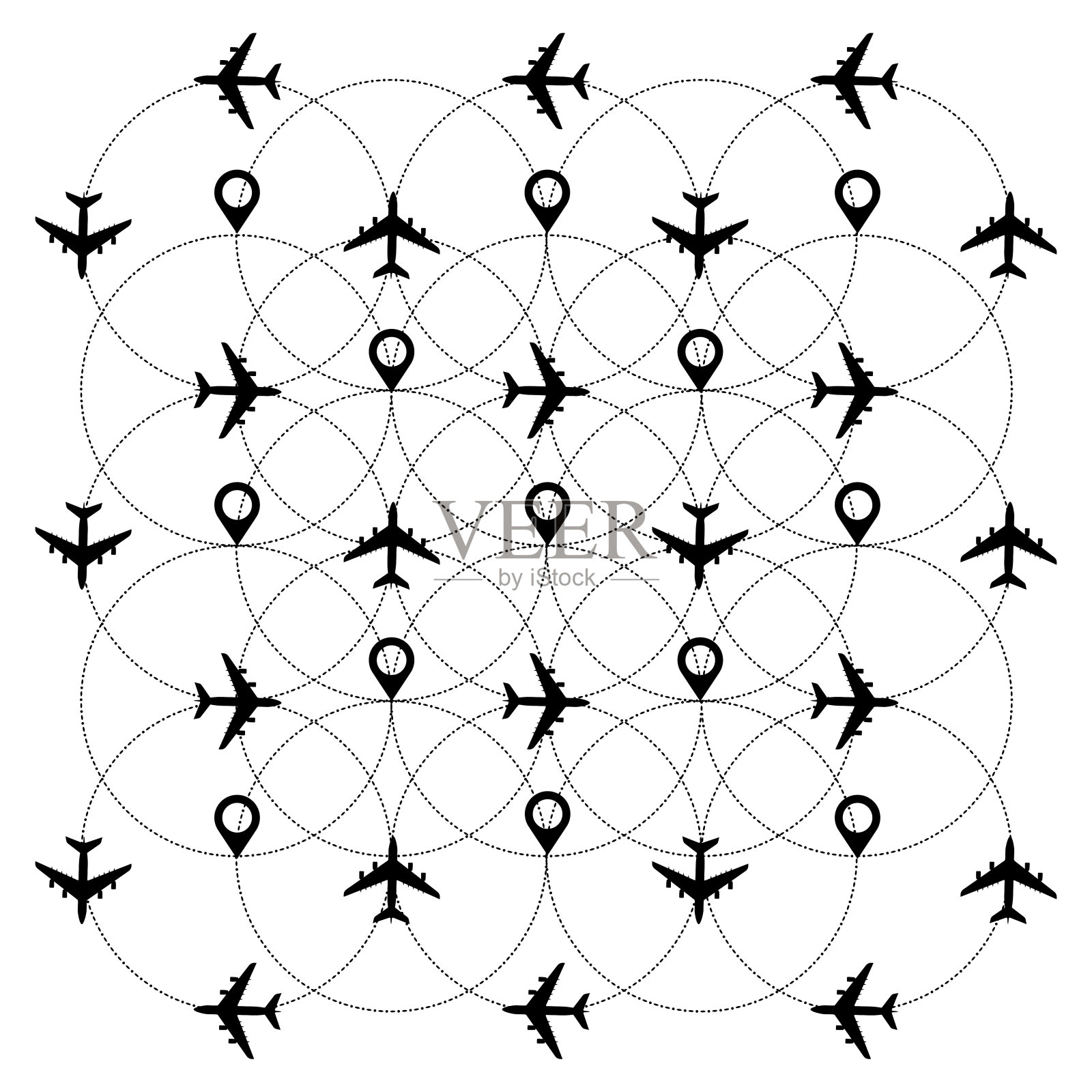 飞机和飞机的虚线路径。向量插画图片素材
