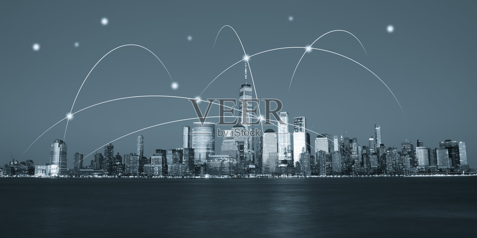 计算机网络连接现代城市和未来的互联网技术照片摄影图片