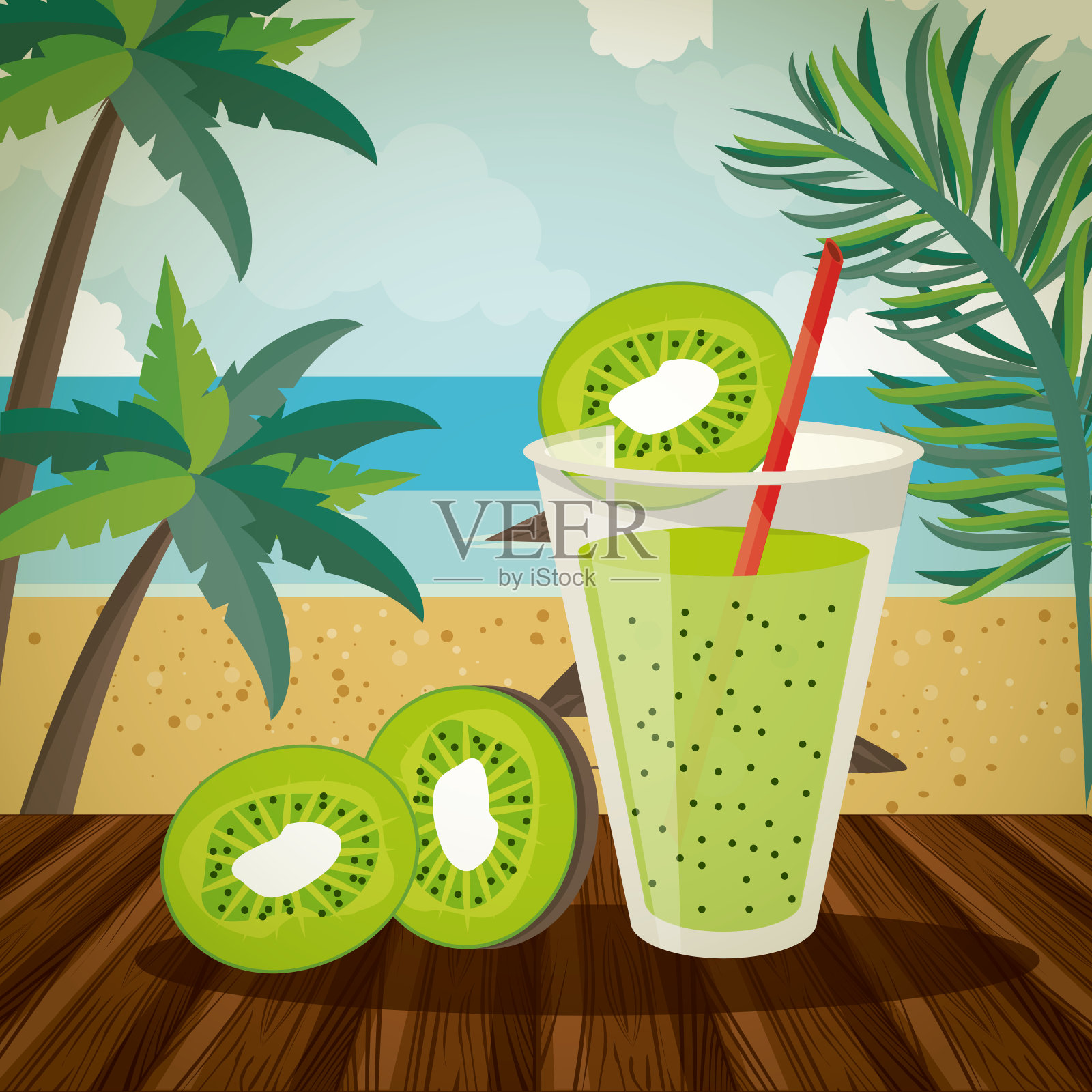 海滩上的美味饮料插画图片素材