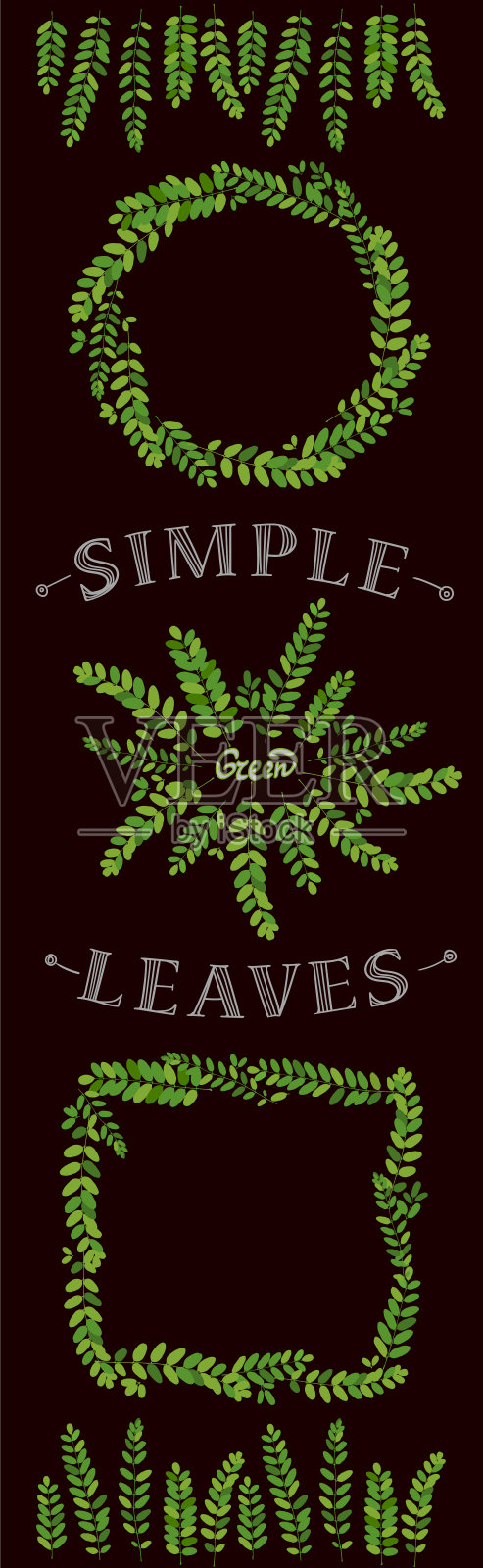 金合欢树叶图案包：绿色环保植物框架套装——圆形、方形、花环、线条边框设计元素图片