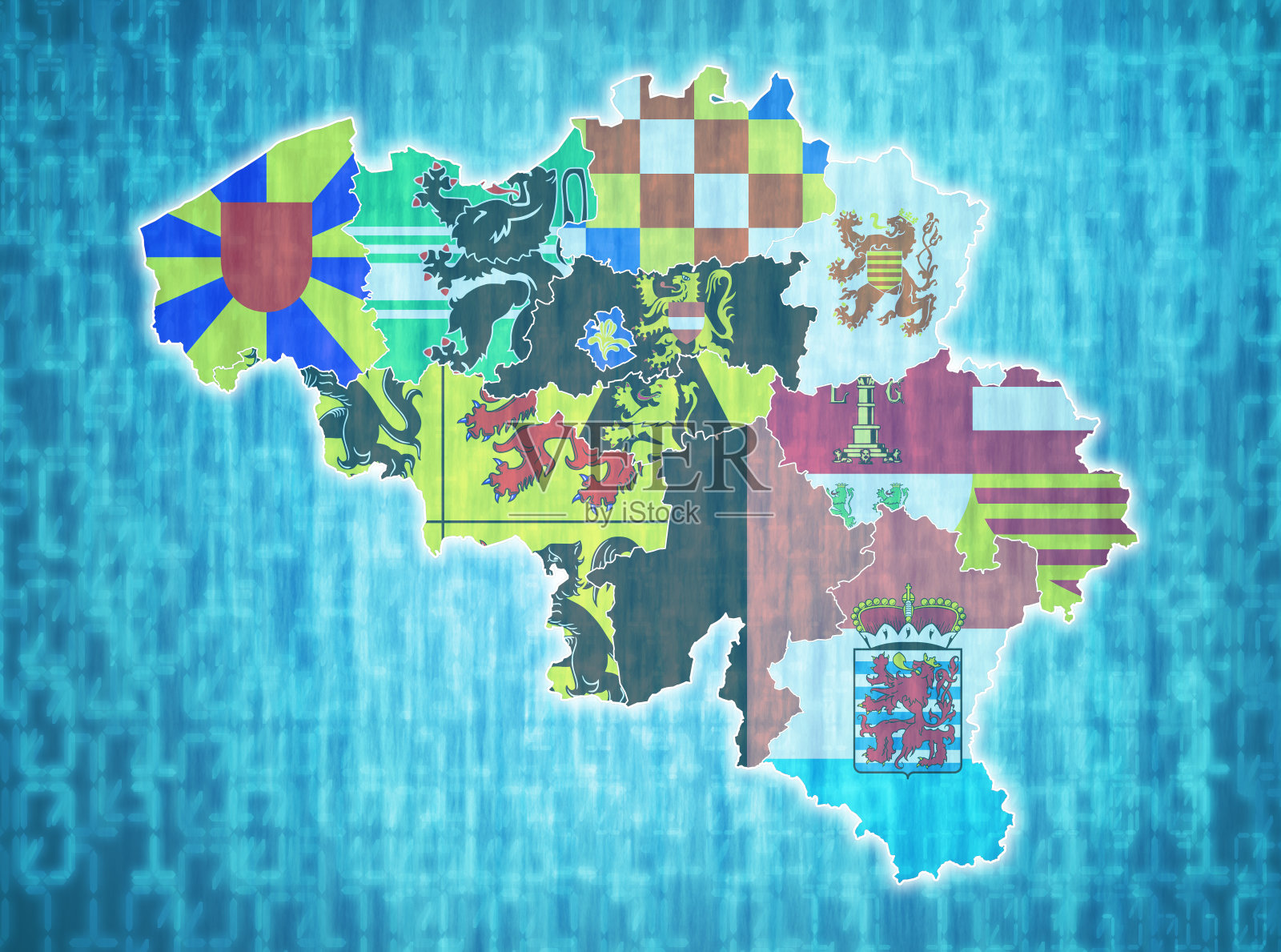 带有行政区划的比利时地图插画图片素材