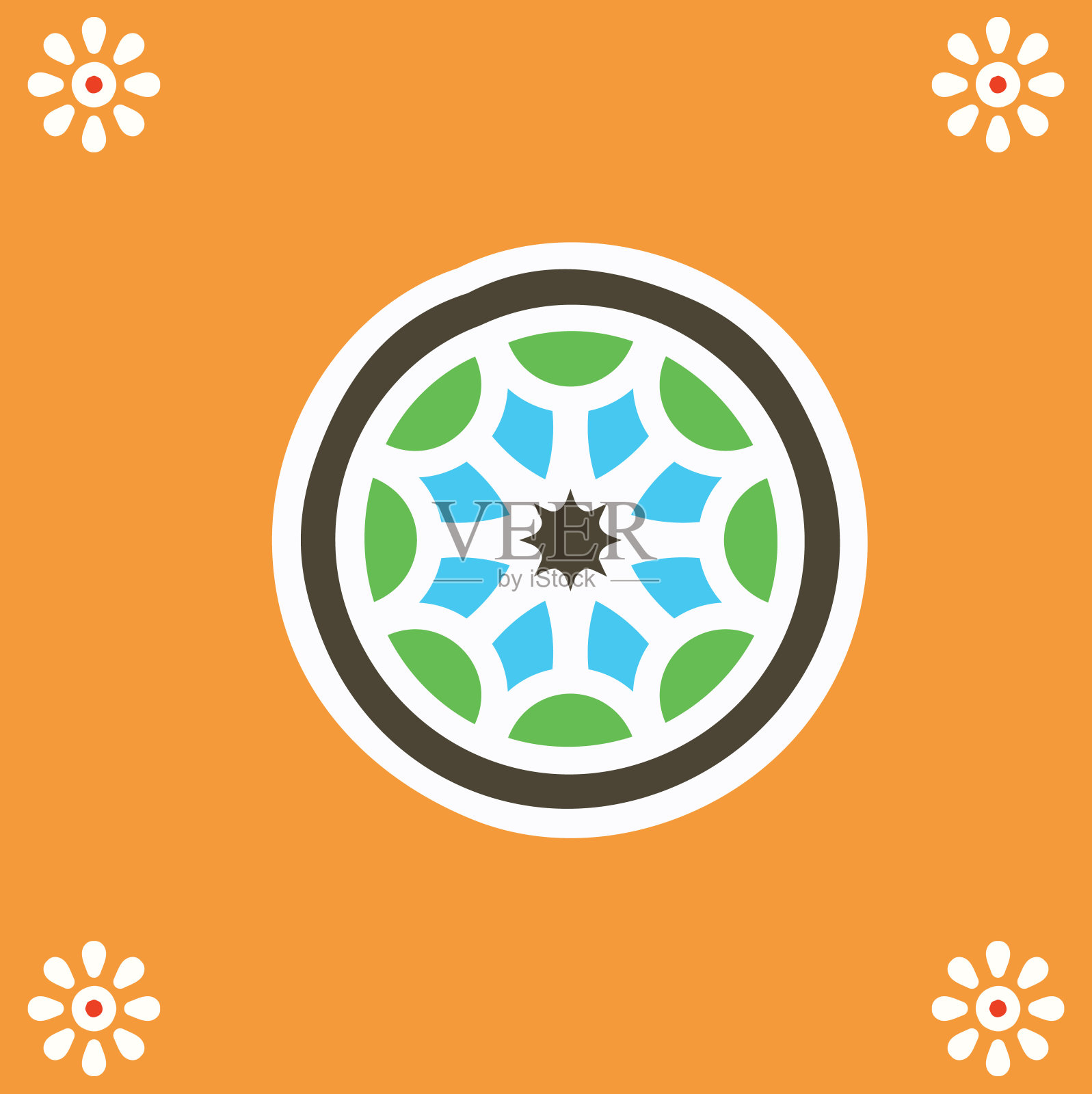 色彩鲜艳的曼陀罗瓷砖图案插画图片素材