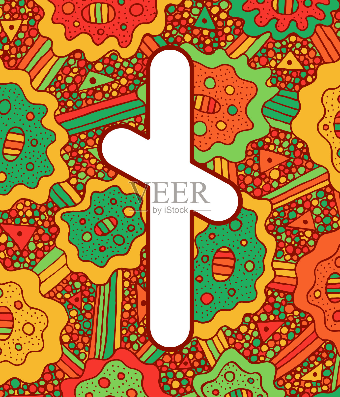 古斯堪的纳维亚符文nyedis与涂鸦装饰背景。色彩斑斓、迷幻、梦幻、神秘的艺术品。矢量图插画图片素材