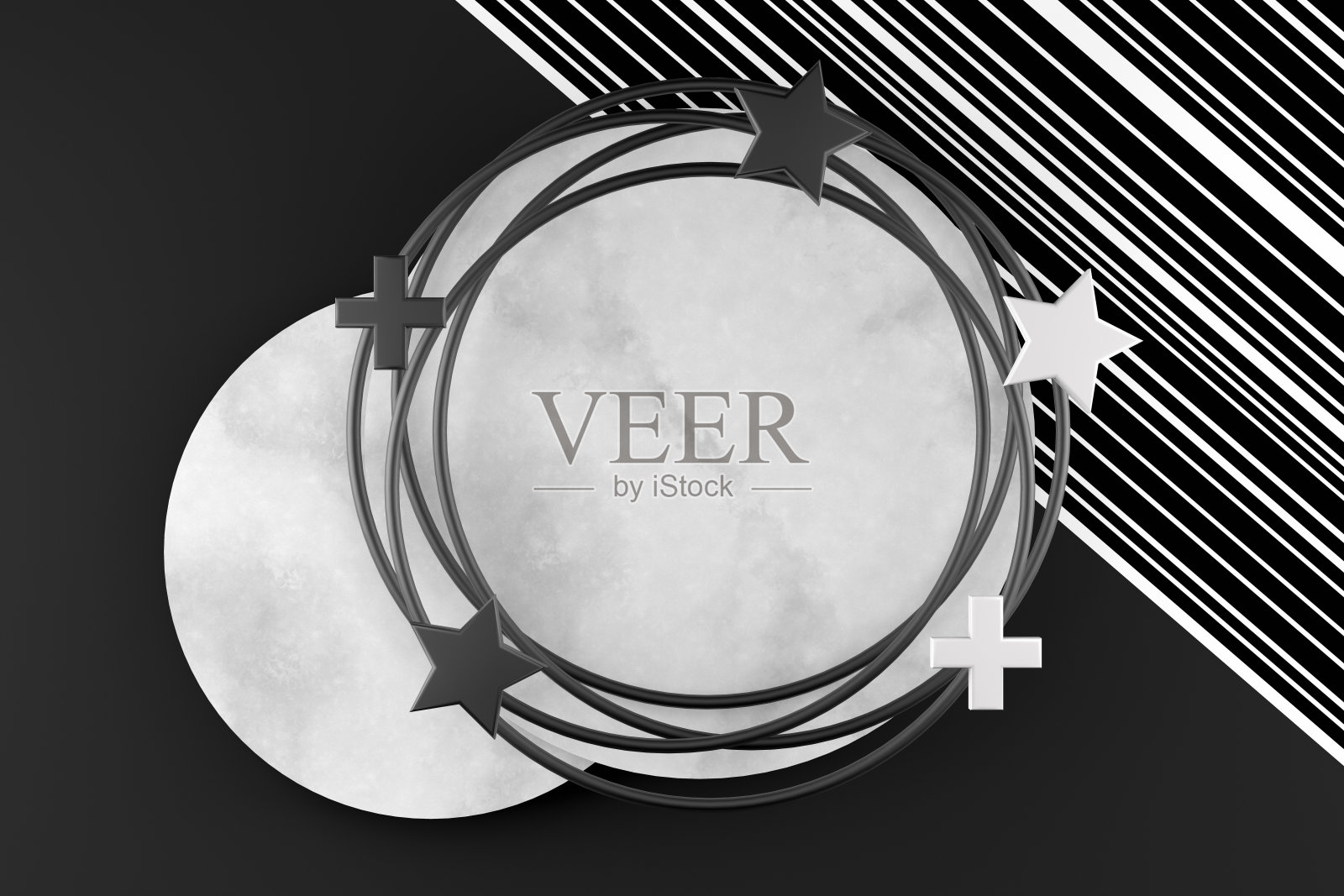 3D空抽象圆框架，条纹线背景，几何形状照片摄影图片