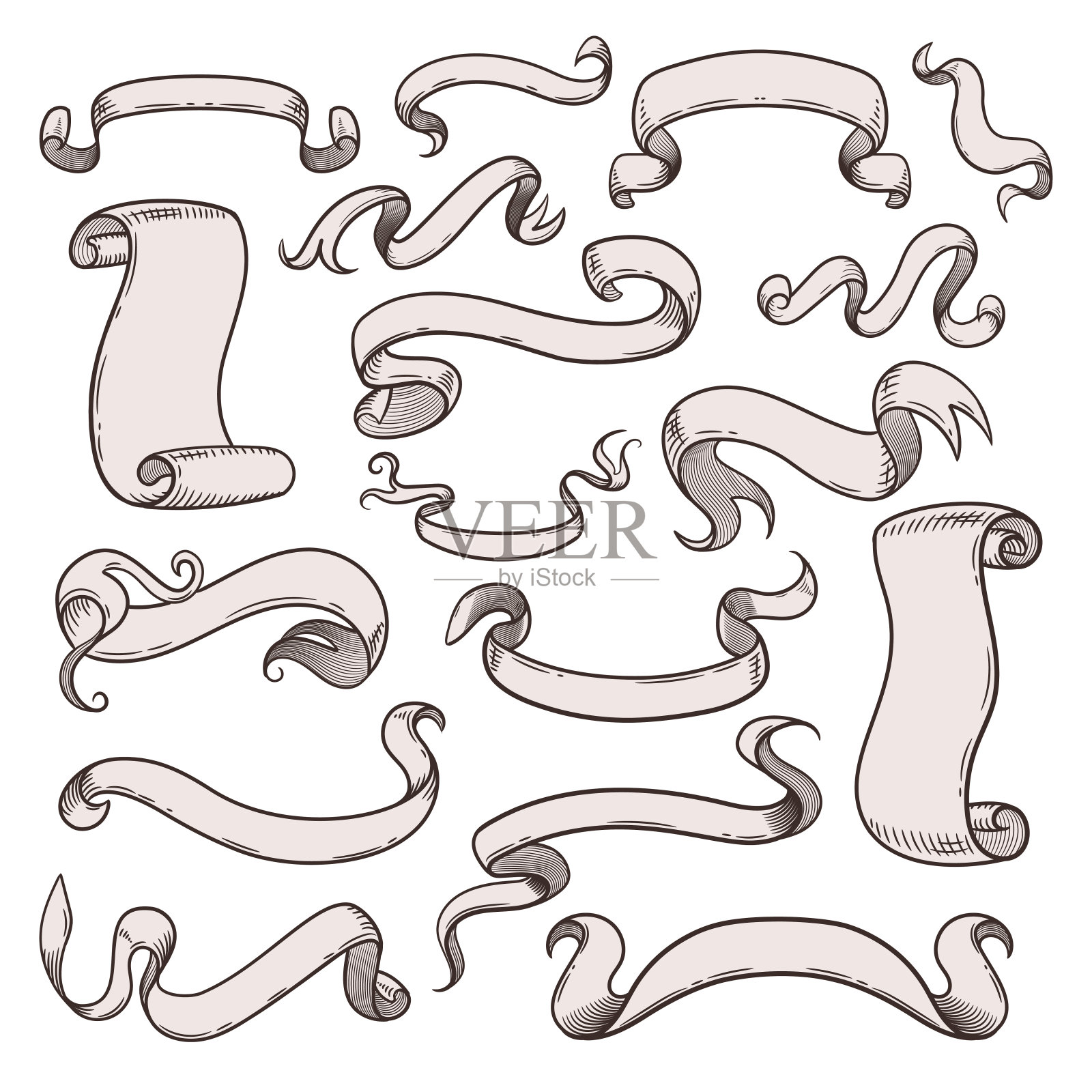 复古丝带，一套美丽的装饰设计元素。矢量图插画图片素材