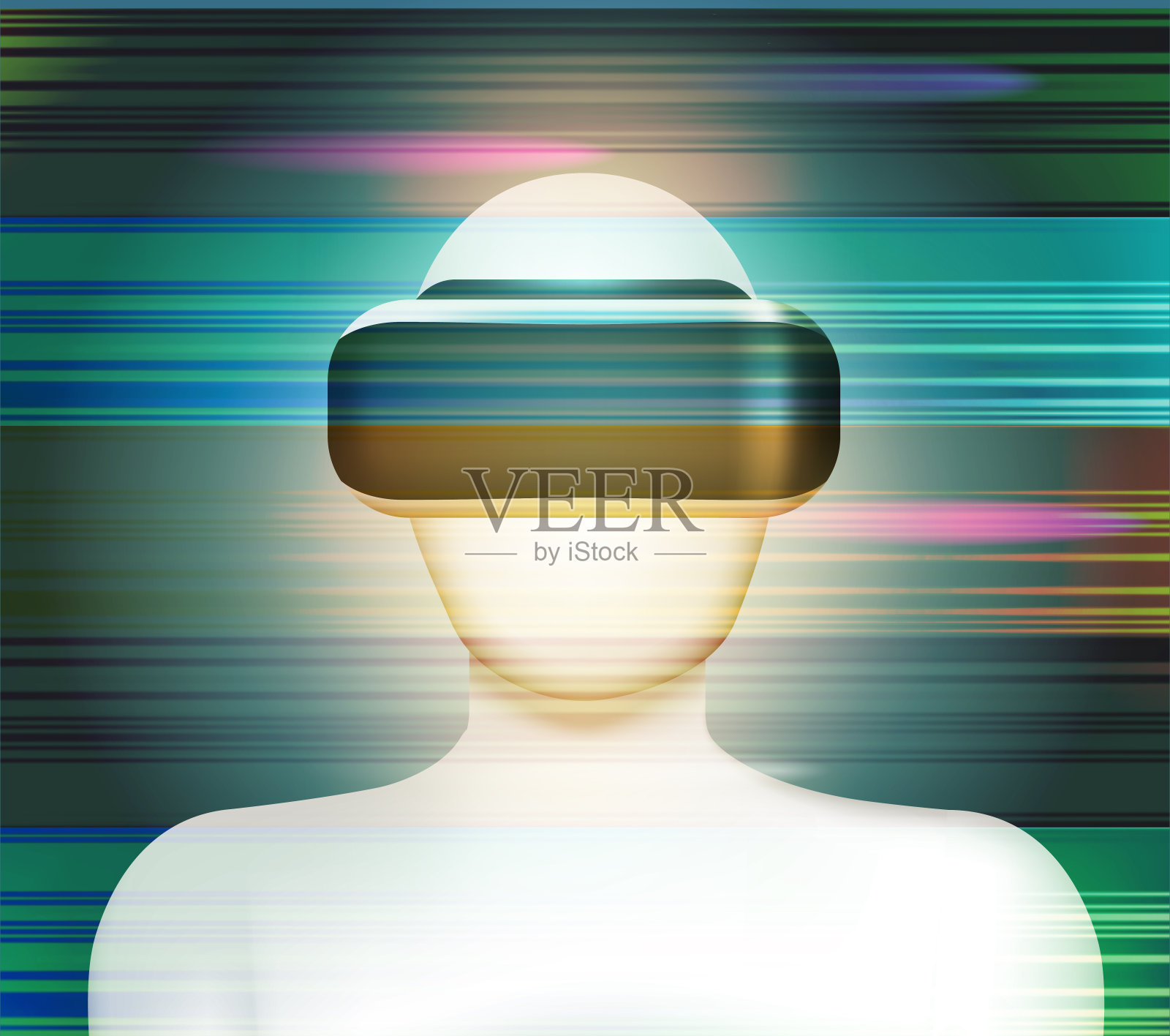 戴着虚拟现实头盔的男人。摘要虚拟现实的概念插画图片素材