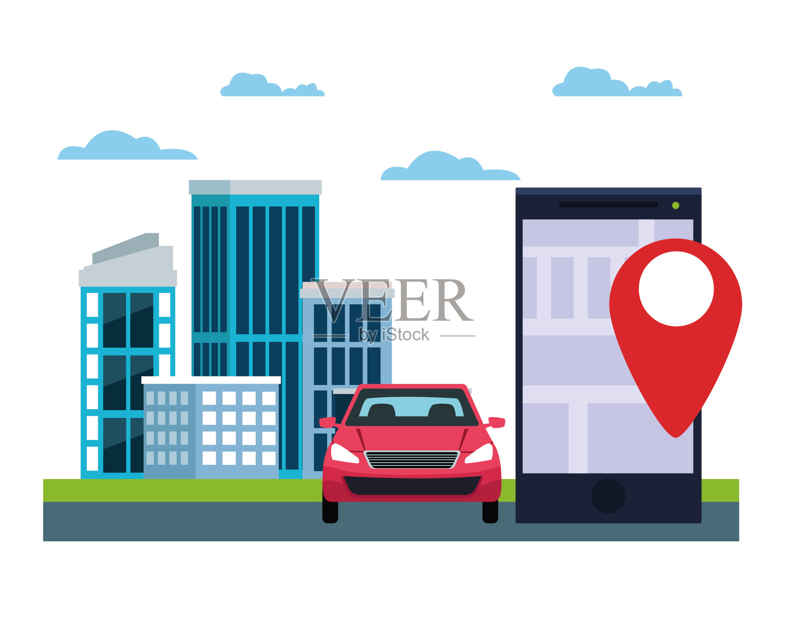 GPS定位车服务理念插画图片素材