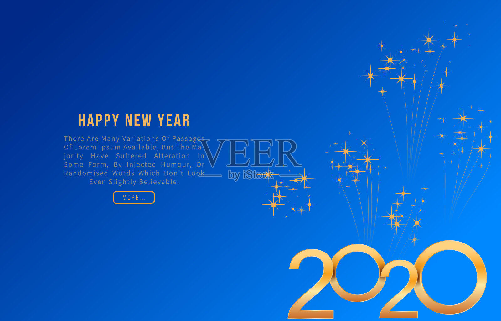 2020年新年贺卡，蓝色背景，金色数字，烟花。现代模板设计的节日横幅，海报和邀请。鼠年设计模板素材