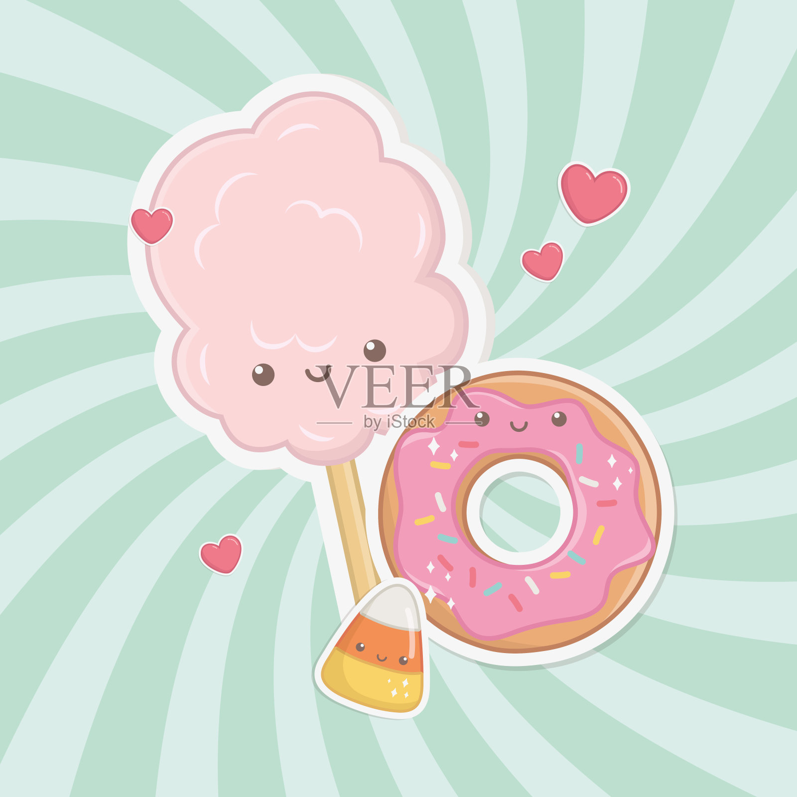 甜甜的棉花糖和卡通糖果插画图片素材