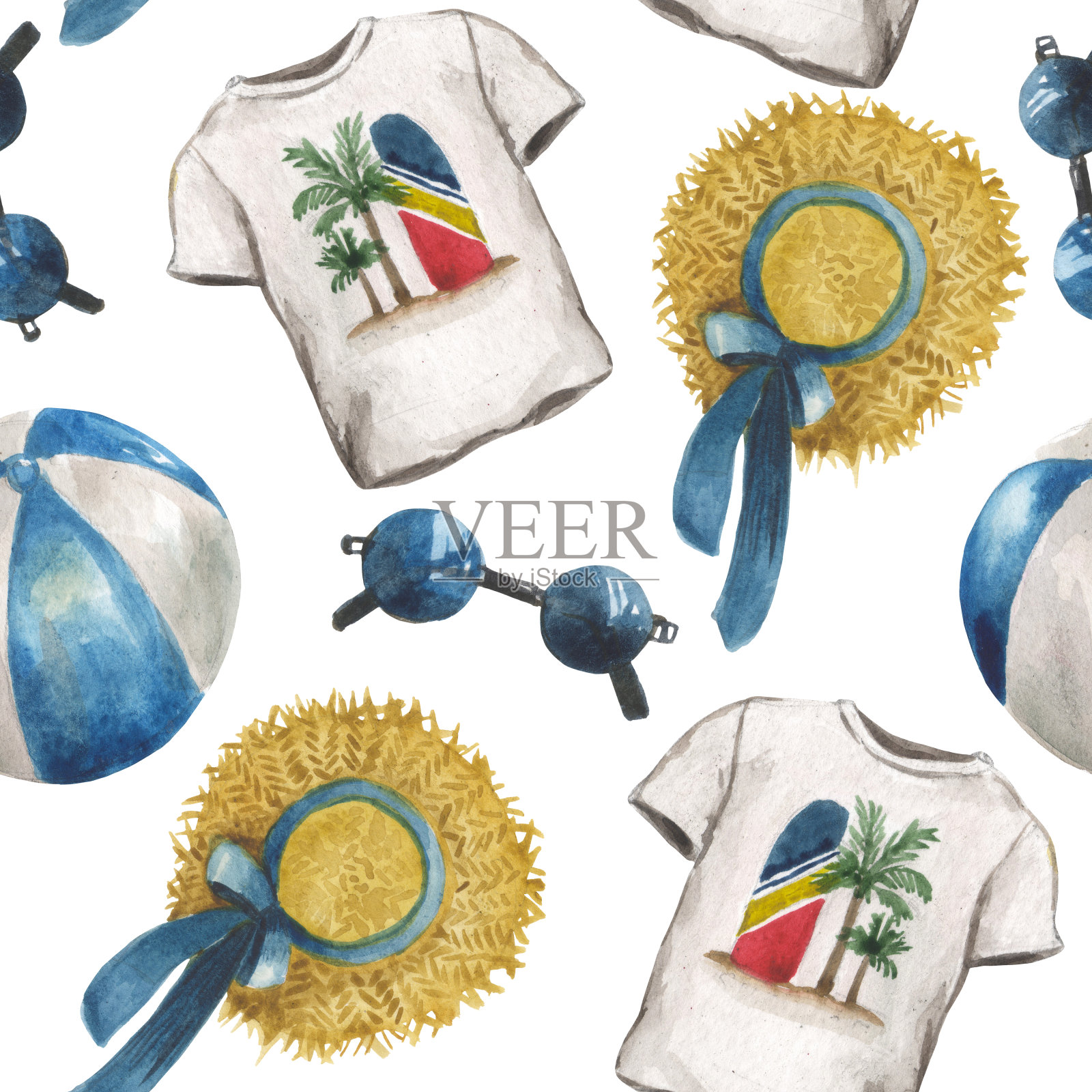 水彩无缝图案与女性配件插画图片素材