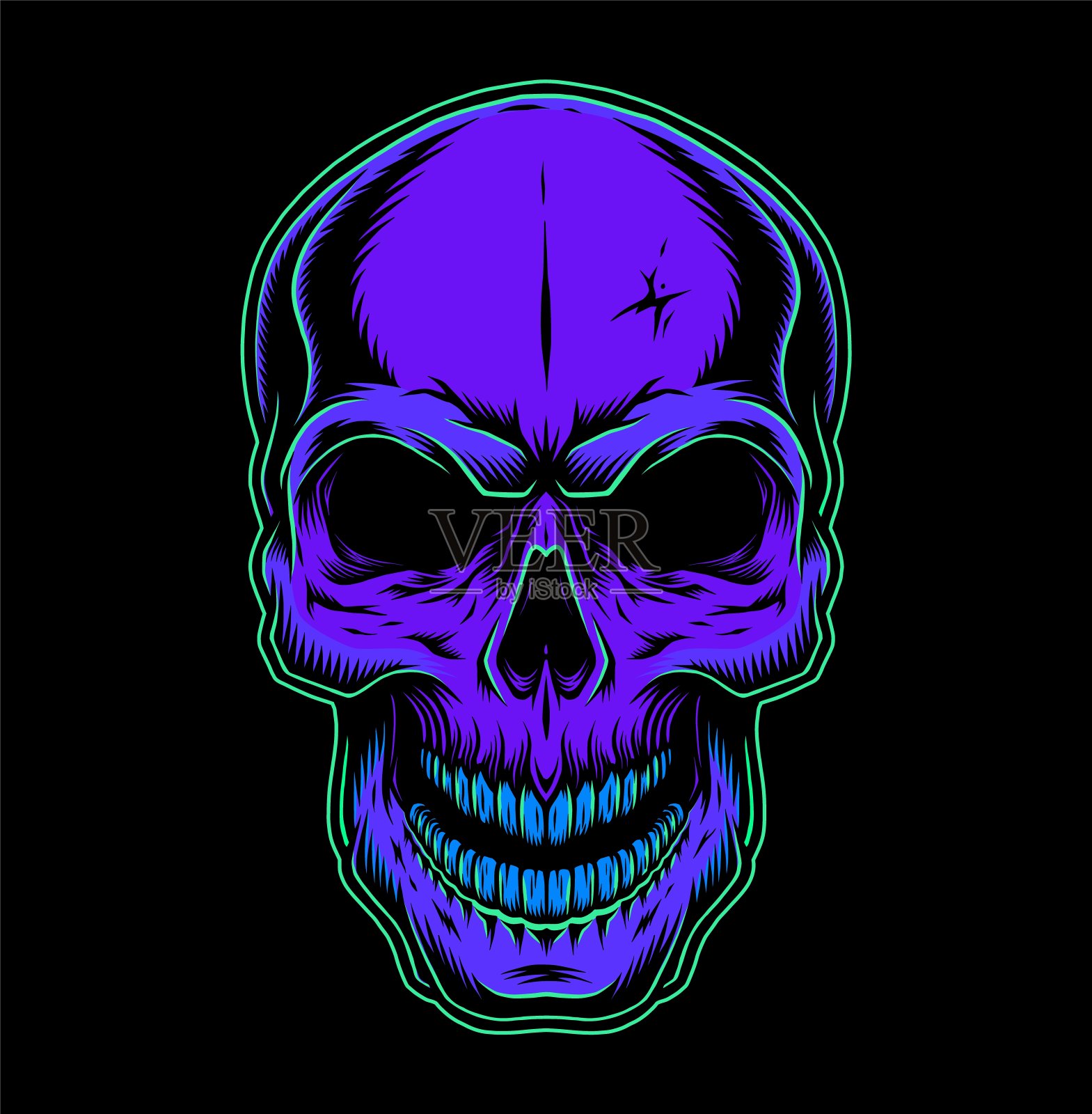 复古彩色骷髅概念插画图片素材