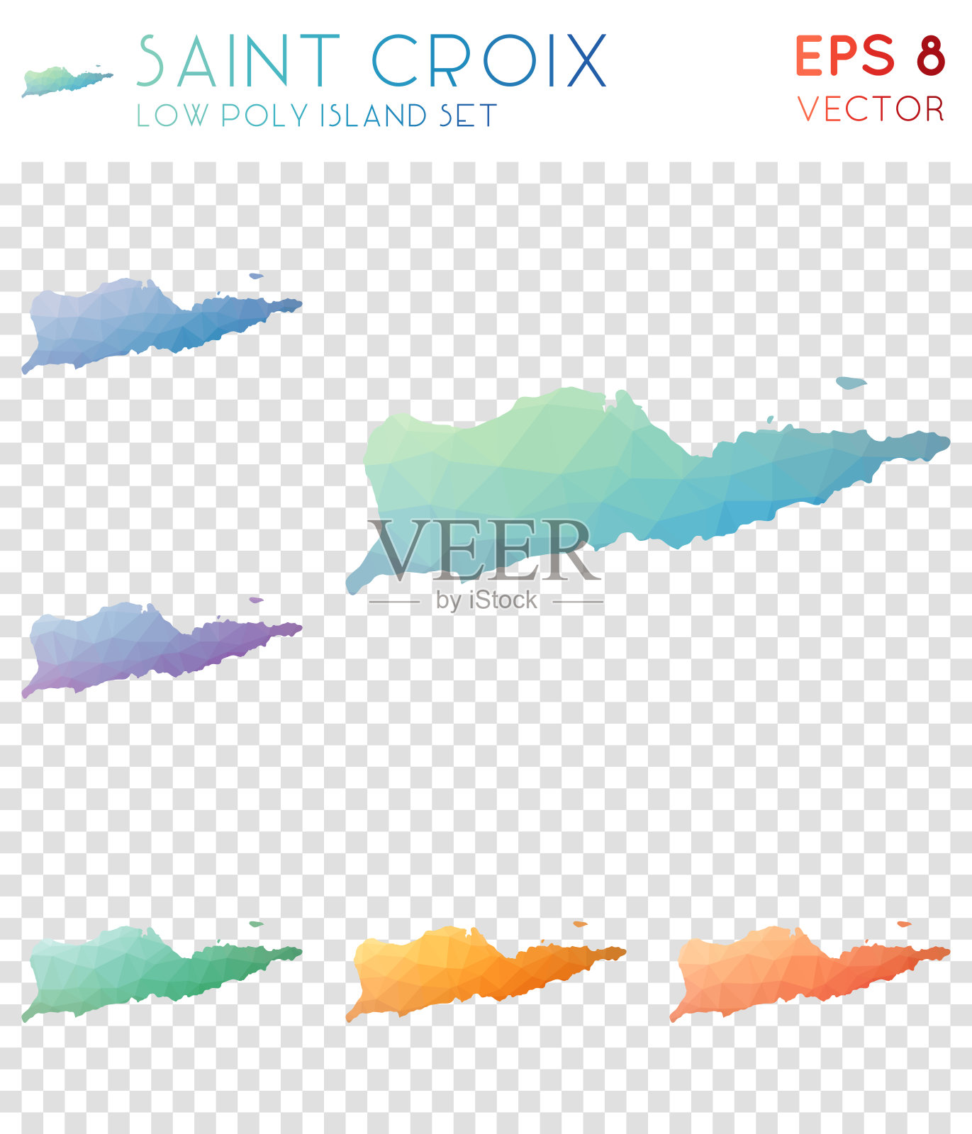 圣克罗伊几何多边形地图，马赛克岛风格收藏。插画图片素材