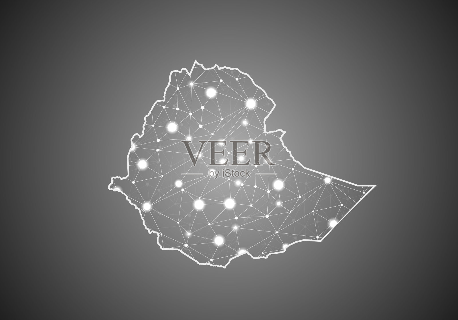 向量线框网格多边形埃塞俄比亚地图。抽象全局连接结构。用线和点连接的地图。几何世界的概念。数字数据可视化，信息图表。插画图片素材