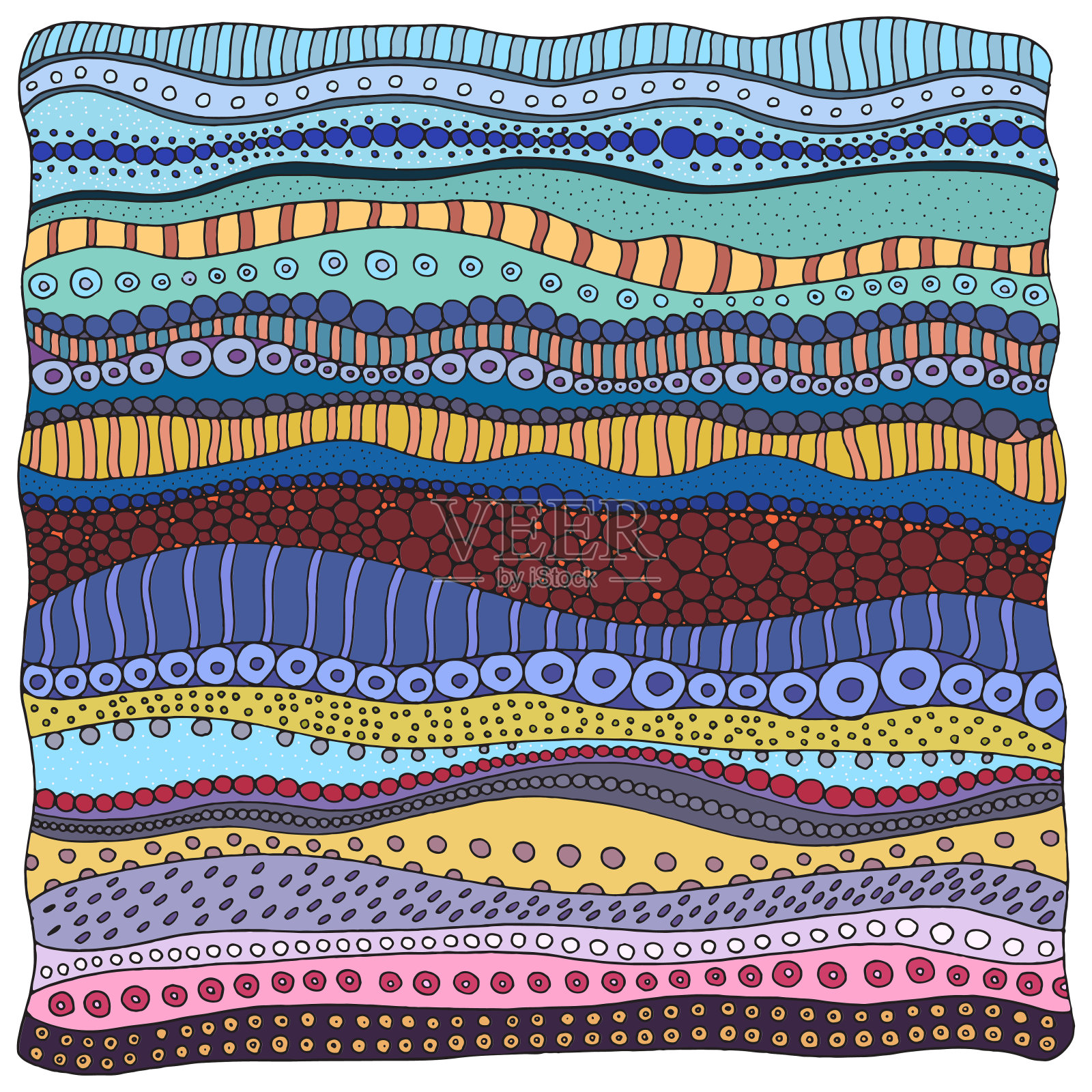 部落背景与涂鸦波。手绘设计元素卡片，传单，海报，创意邀请，海报或宣传册。股票向量。插画图片素材