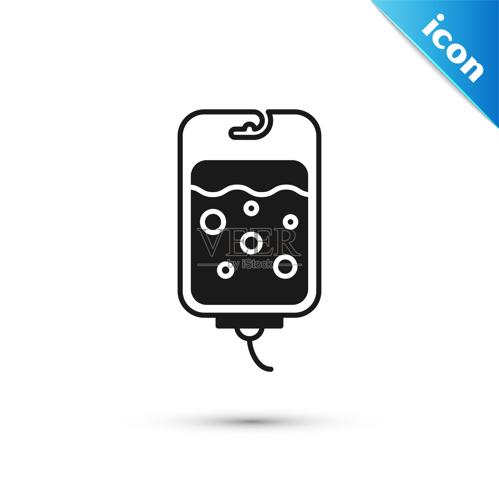 黑色IV袋图标孤立在白色背景。血包图标。献血的概念。治疗和化疗的概念。矢量图插画图片素材