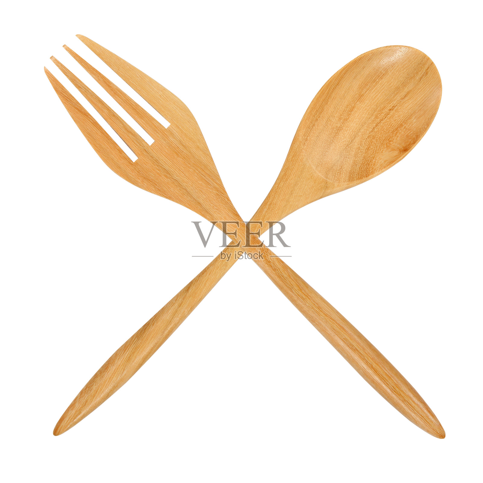 木制的勺子和叉子孤立的白色背景照片摄影图片