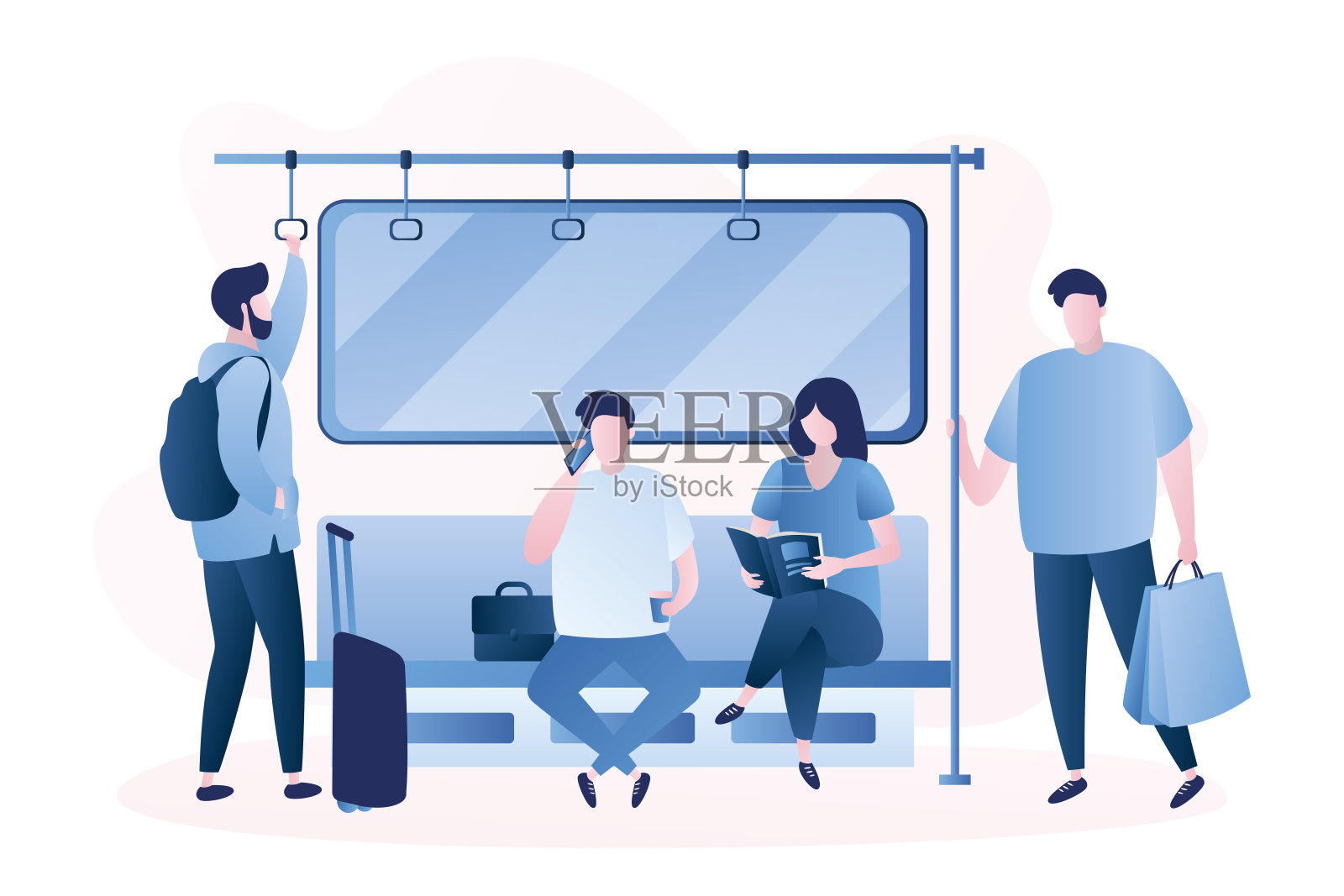 地铁里的人，男女角色，插画图片素材