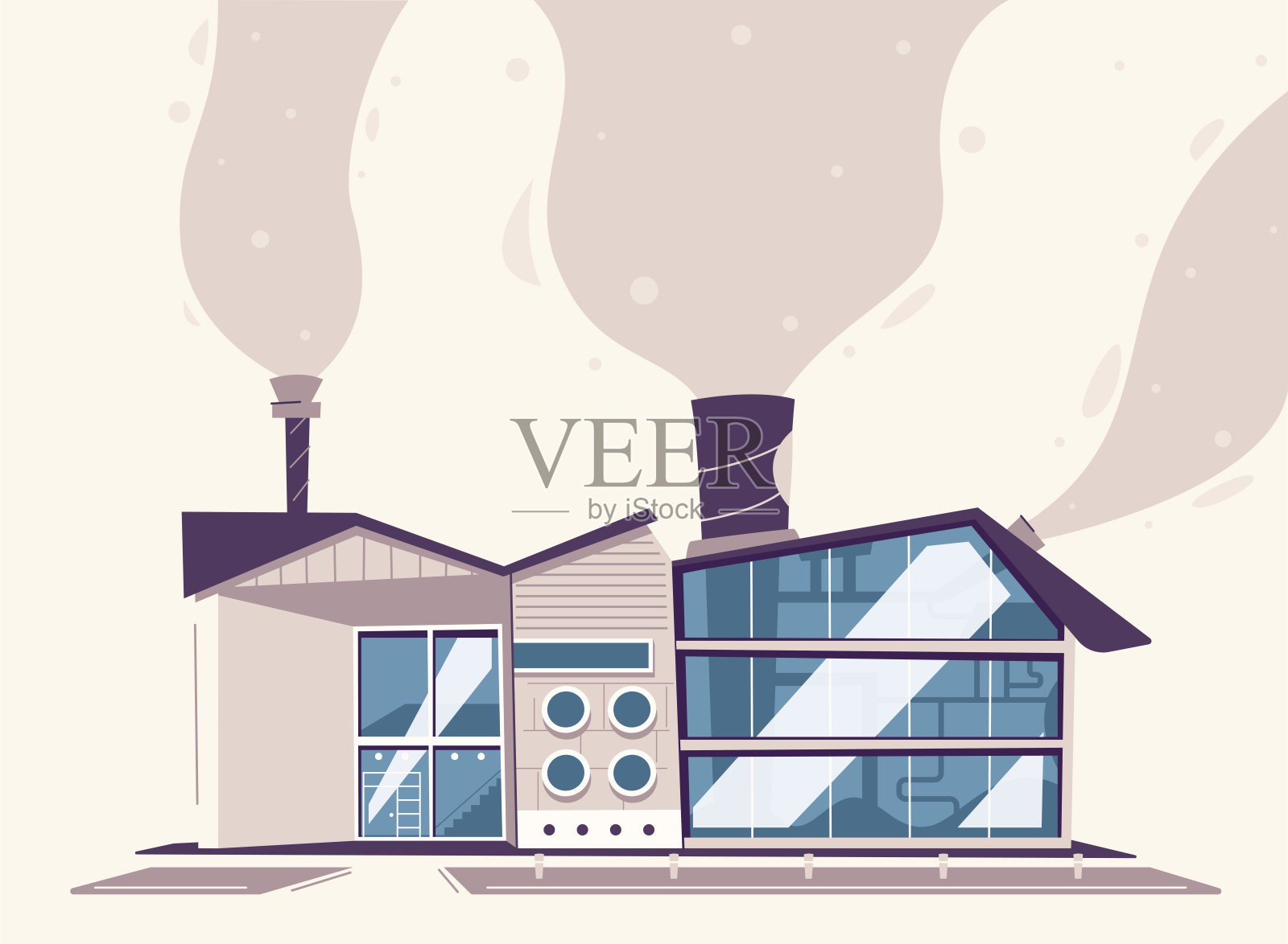 现代化绿色生态厂房。卡通矢量图插画图片素材