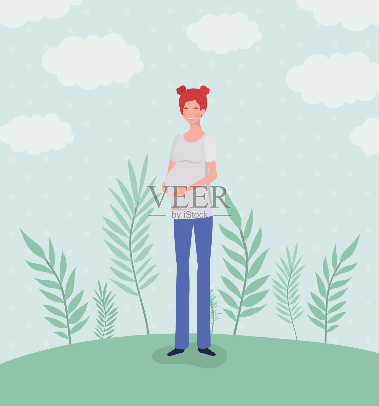 可爱女人怀孕的风景插画图片素材