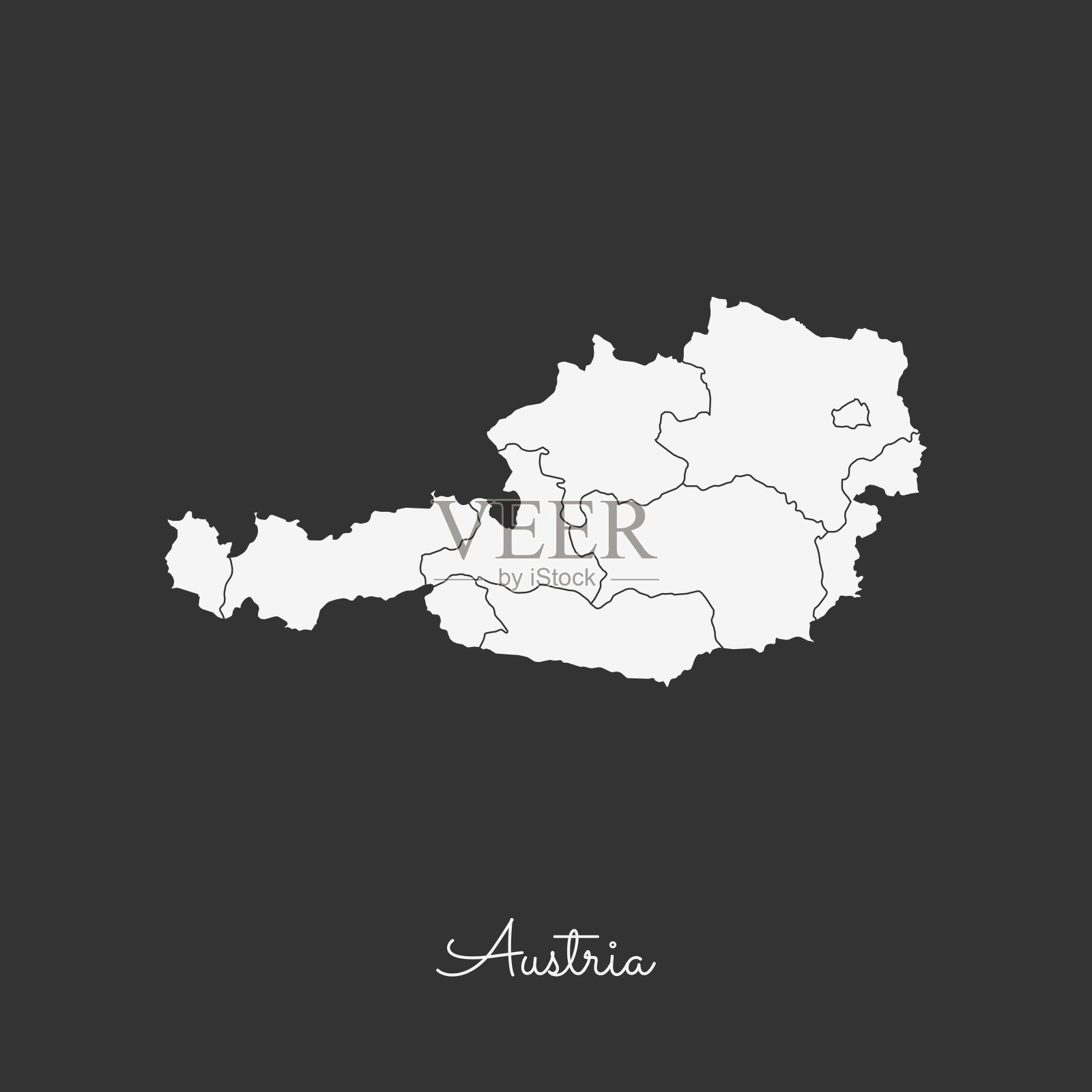 奥地利地区地图:灰色背景上的白色轮廓。插画图片素材
