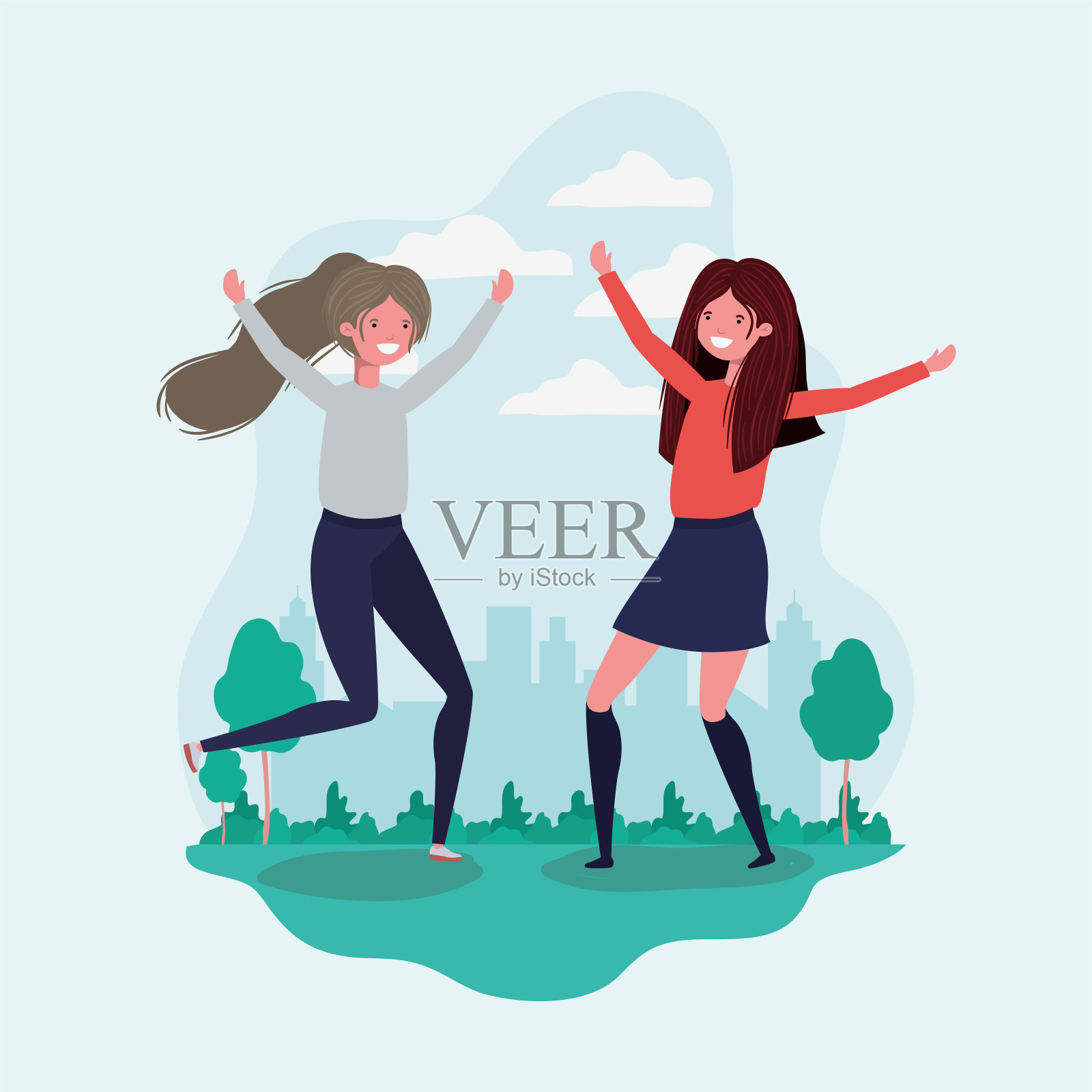 少女友谊卡通设计插画图片素材