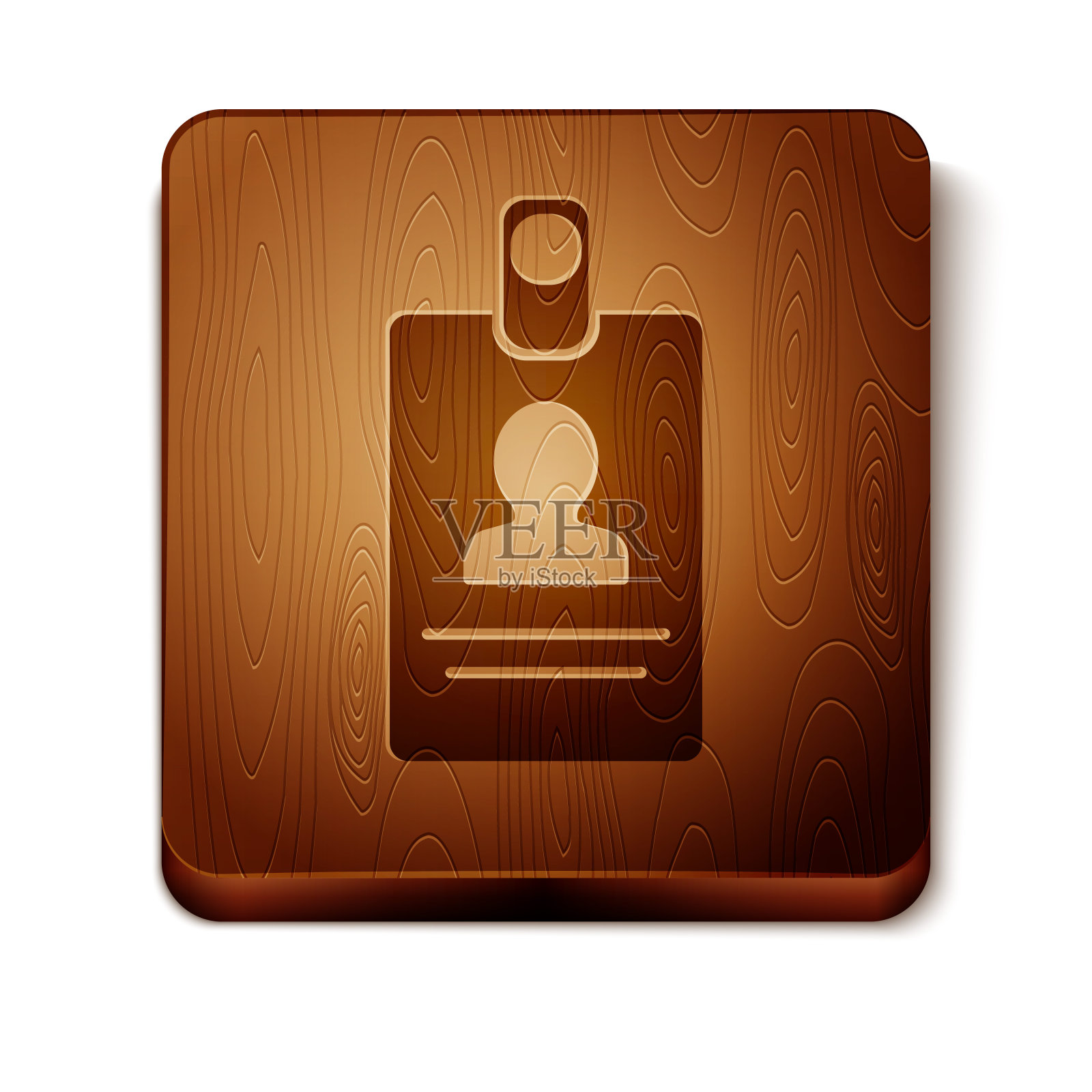 棕色识别徽章图标孤立在白色背景。它可以用于展示，公司的身份，广告。木制方形按钮。矢量图图标素材