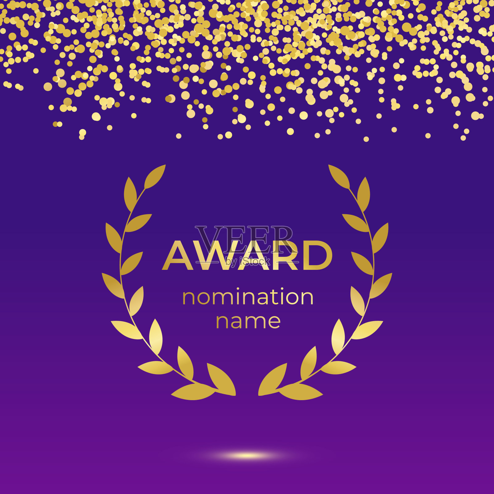 带着金光的月桂花环。金领袖奖。赢家会徽。矢量设计元素。设计模板素材