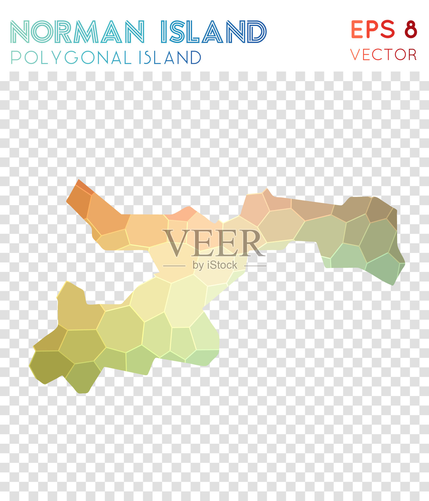 诺曼岛多边形地图，马赛克风格的岛屿。插画图片素材