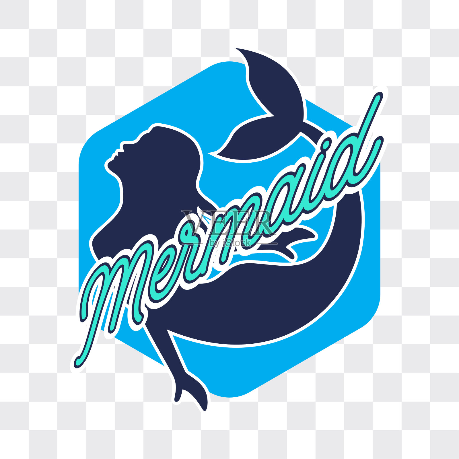 美人鱼孤立在透明的背景插画图片素材