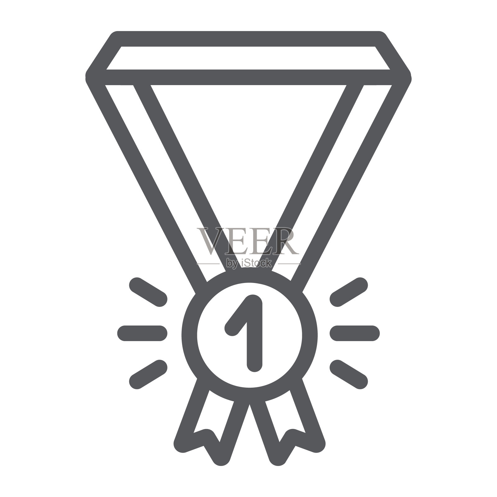 奖章线图标，徽章和奖励，一等奖标志，矢量图形，白色背景上的线性模式。插画图片素材